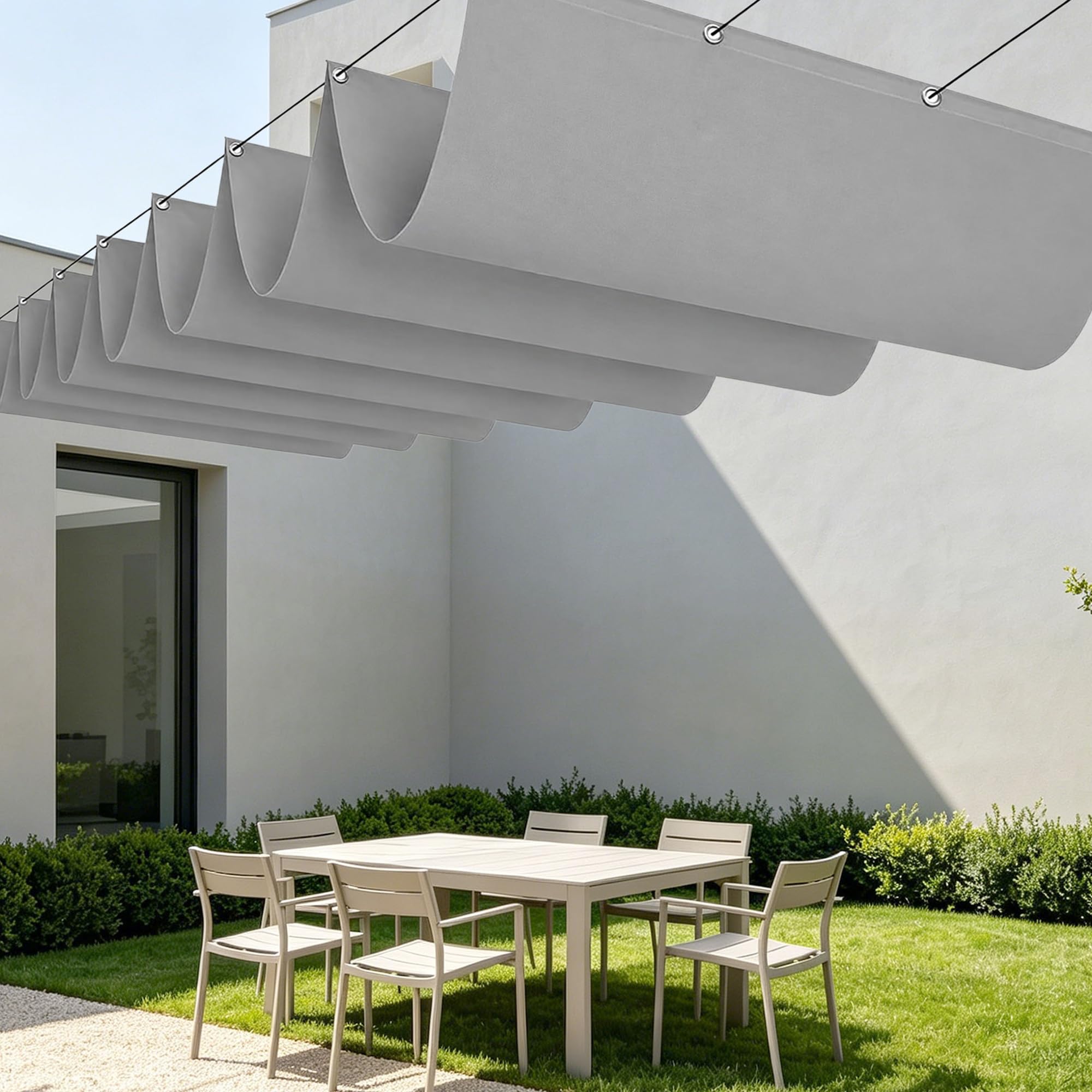 Voile d'ombrage rétractable vague 400x450 cm gris clair pour terrasse