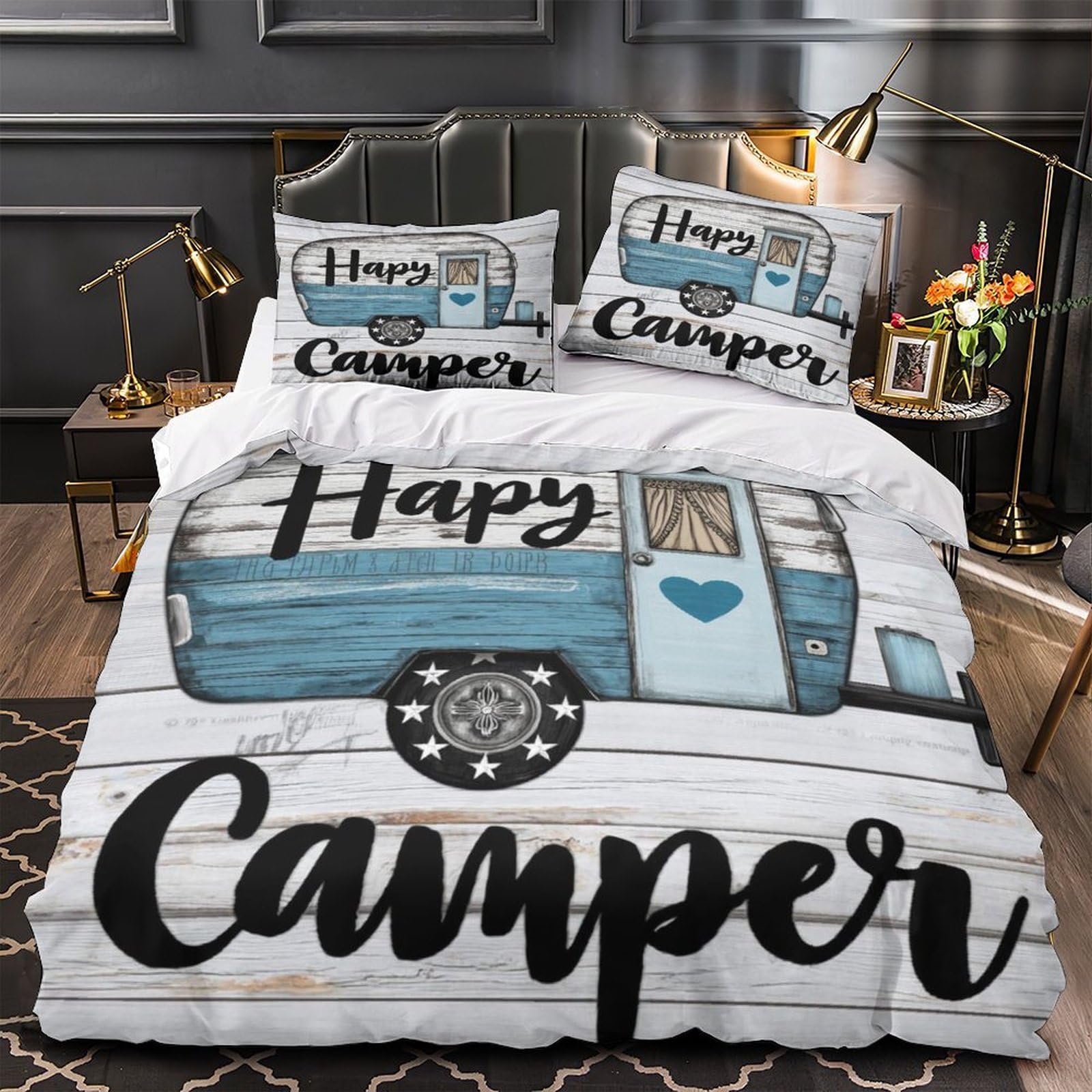 Housse de couette 3D Rétro Camper pour chambre d'enfant sur le thème voyage vintage