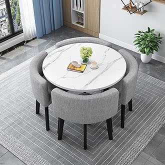 Round/Square Dining table Set with Chairs,Modern Conference Table and 4 Chairs Set,Reception Table and Chair Combination,Wooden Kitchen Table Set for 4 for Dining Room(80cm(31.5in),H)