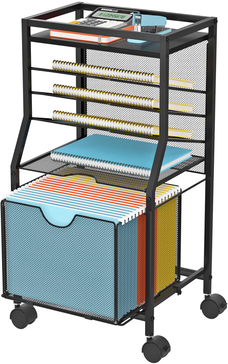 Chariot de classement compact en bois noir pour éliminer le désordre sous le bureau