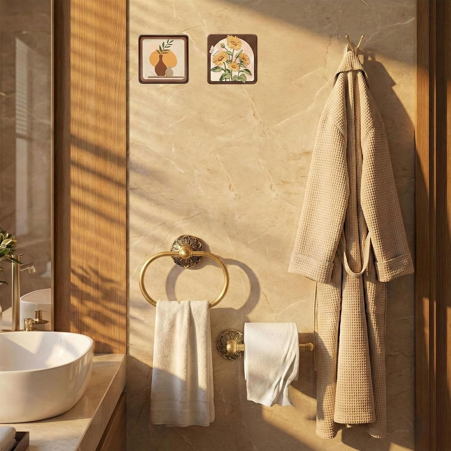 Antique Brass Toilet Paper Holder with Vintage Petal Base, Hand-Aged Solid Brass Design for Bathroom Renovation or Rustic, Classic & Farmhouse Styles, Enhances Overall Decor Quality and Warmth