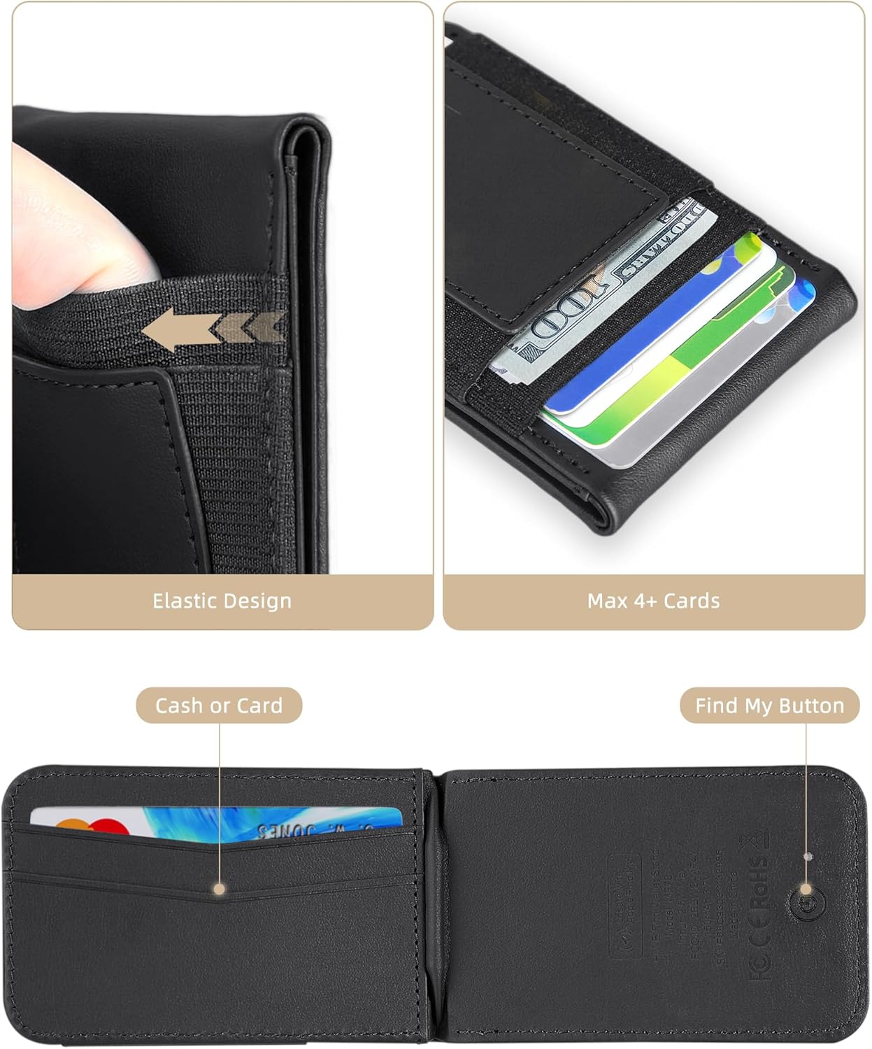 HiWe for MagSafe Wallet Stand with Find My, Anti-Lost Strongest Magnetic Wallet for iPhone 17/16/15/14/13/12 Series, 9 Cards Holder, Leather RFID, Black - Image 6