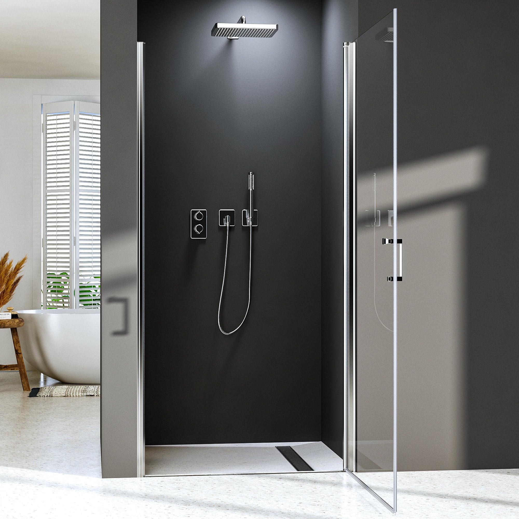 Duschtür in Nische 75 cm Nano Beschichtung Nischentür Schwingtür 6 mm ESG Glas Dusche Glastür Dusche Pendeltür Höhe 195cm,Leicht zu Reinigen