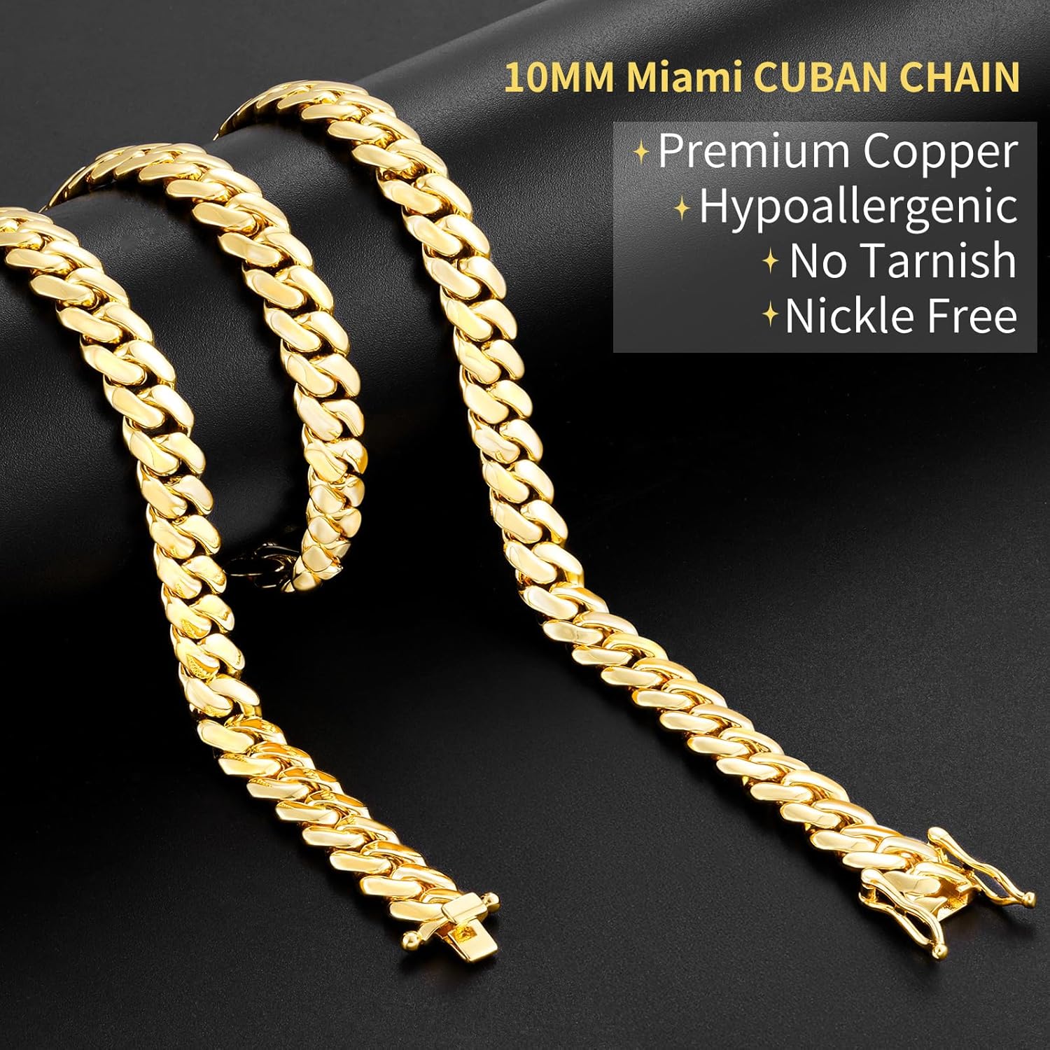 Cuban Link Chain For Men 18k Gold Plated Solid Silver/Gold Chain Men Necklace 10MM/12MM/14MM/16MM Thick Miami Cuban Chain Necklace No Tarnish& Durable Hip Hop Jewelry - Image 7