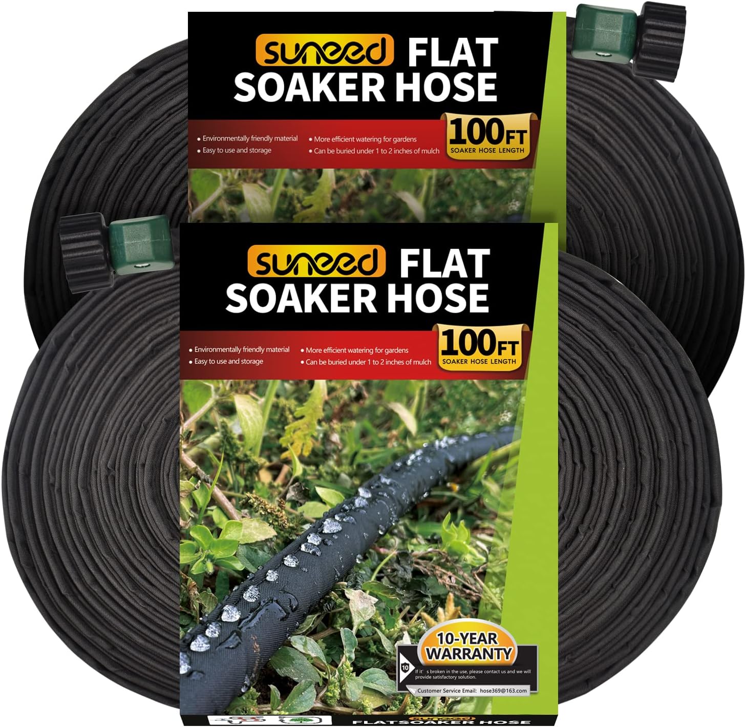 Suneed Flat Soaker Hoses for Garden 100 ft 2Pack, Cloth Soaker Hose 200 ft for Efficient