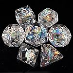 Haxtec Black White DND Dice Set 7PCS Filled Resin Polyhedral D&D Dice W/Iridescent Mylar Inclusion for Roleplaying Games Dungeons and Dragons Gift