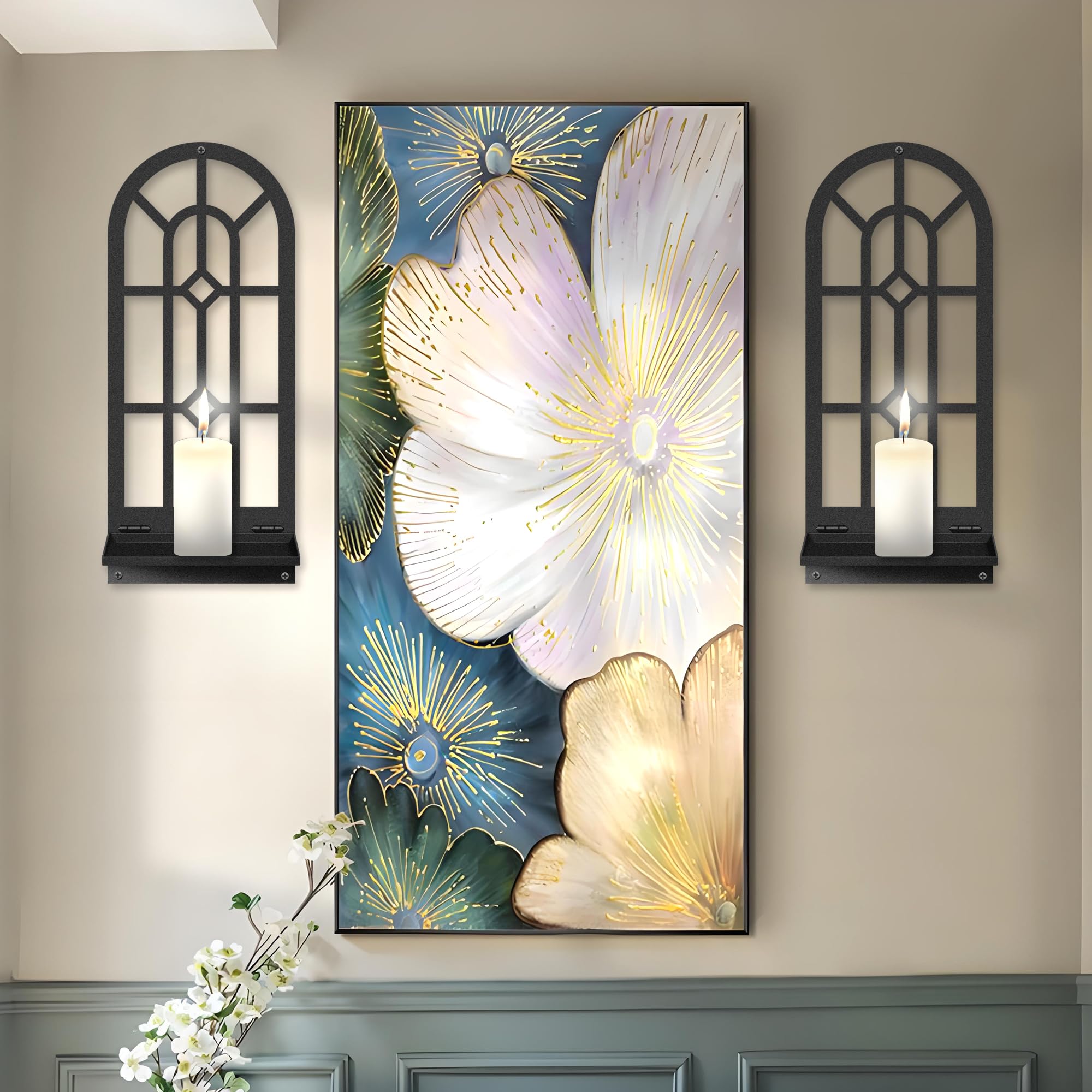 MEIYIFAN Set di 2, Portacandele da parete, Arte moderna della parete del bagno, Estetica Hanging Decorative Wall Art per Soggiorno Camera da letto Bagno (16.5 x 7 in)