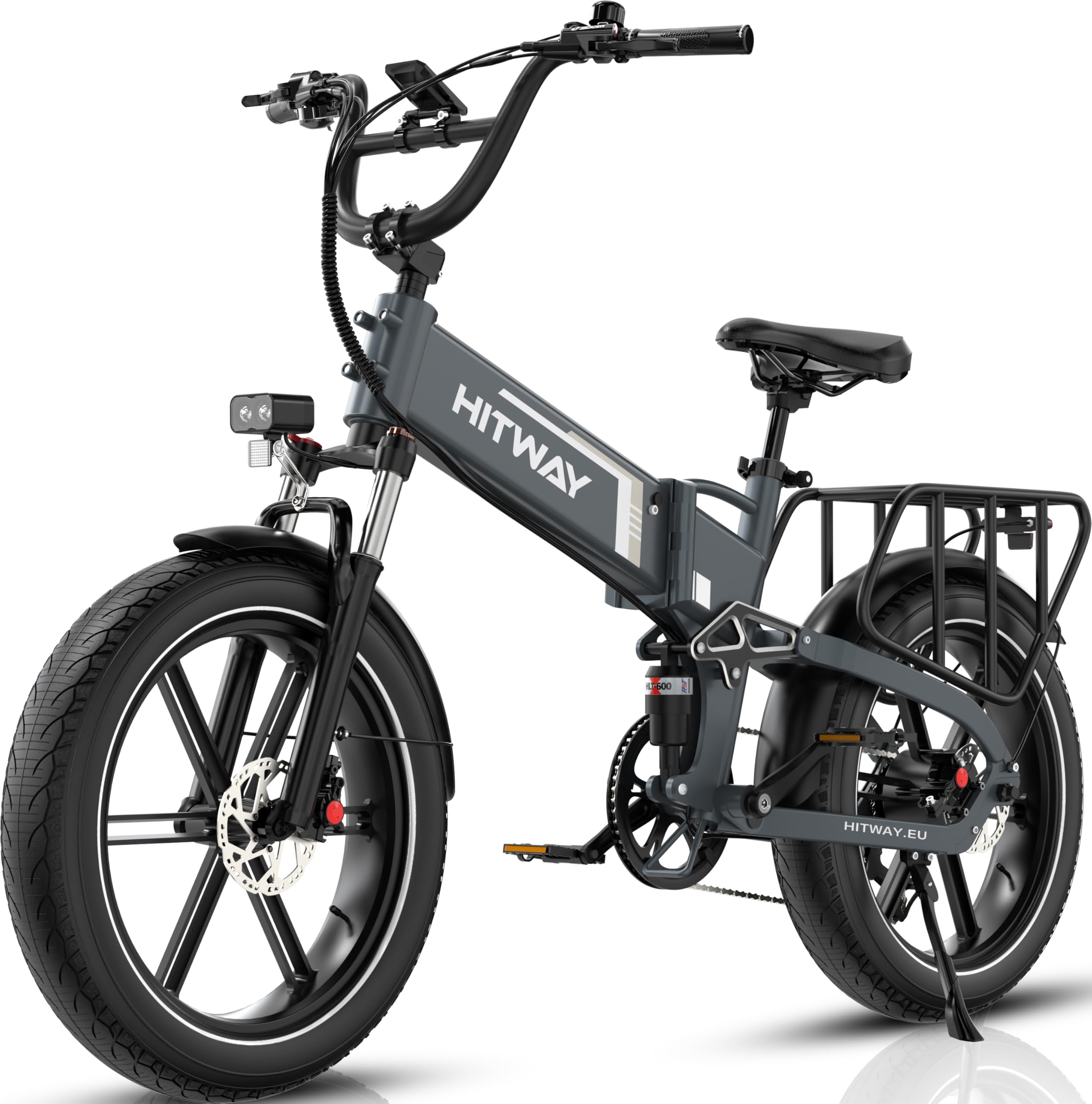 HITWAY Bici Elettrica, Pieghevole 250W E-Bike Adulto, Autonomia 70-120 km, 20" × 4.0 Fat Tire Bicicletta Elettrica, Controllo APP, 7 velocità, BK10S PRO