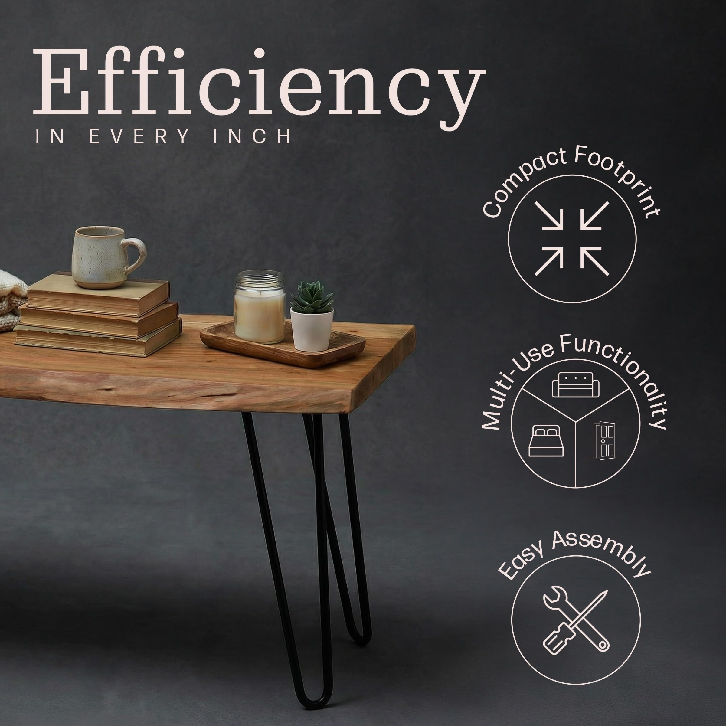 Alaterre Live Edge Solid Wood Entryway Bench with Hairpin Metal Legs, 36” | Narrow Shoe Bench, End of Bed Bench, Modern Farmhouse Table Bench, for Entryway, Dining Room, Kitchen, or Bedroom