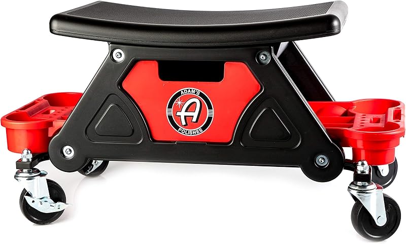 Adam's Polishes Asiento celular con ruedas para mecánicos y detallistas, con bandejas de almacenamiento para herramientas
