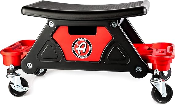 Adam's Polishes Mobile Rolling Utility Creeper Seat for Mechanics & Detailers - With Storage Trays for Tools