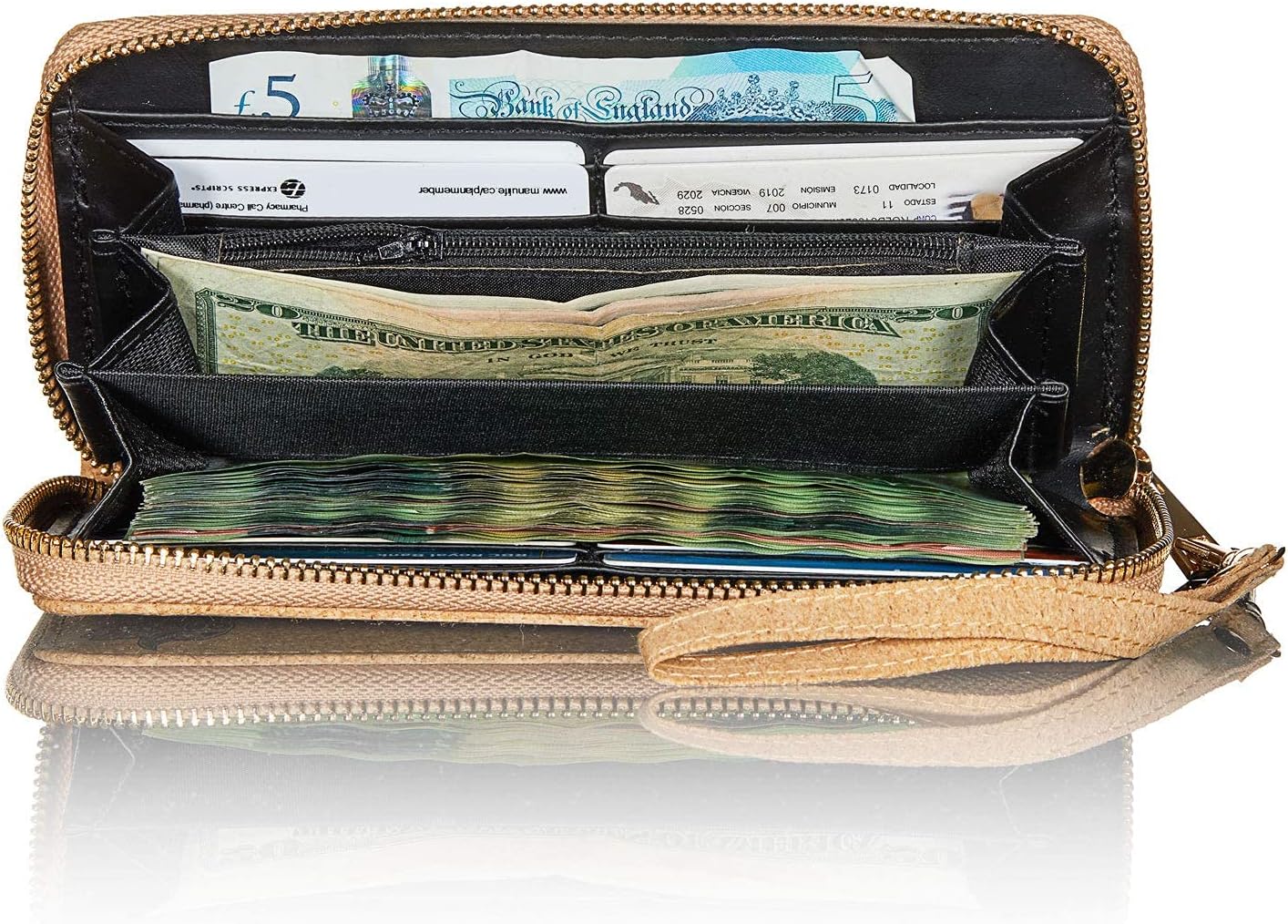 Buddha Cork Vegan Wristlet Wallet - credit card, business cards, coins & bills Room for Cellphone - Image 7