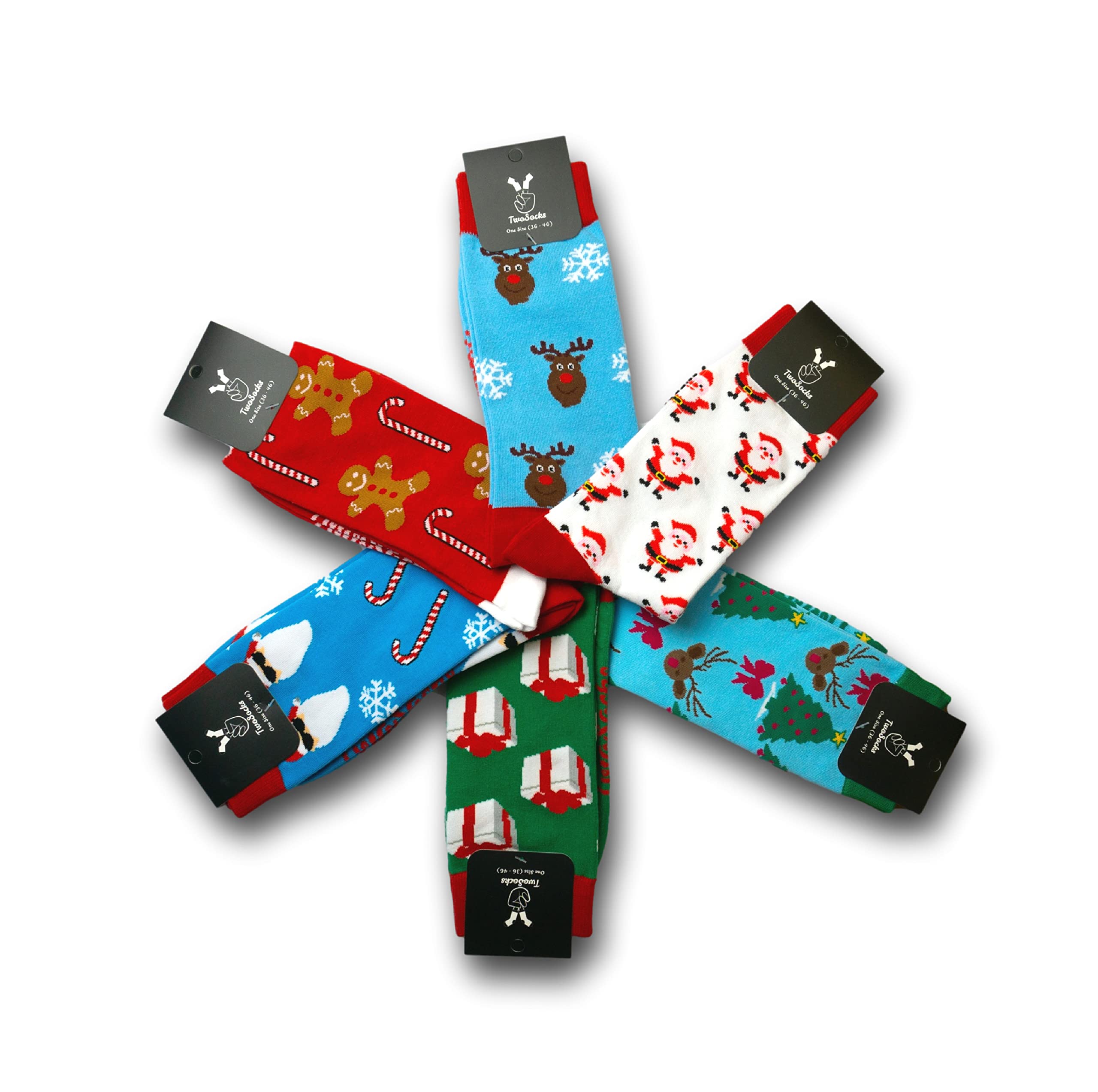 TwoSocks - Calze di Babbo Natale da uomo e da donna, divertenti, in cotone, taglia unica