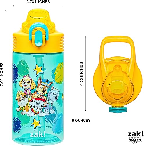 Miniatura 5 de Zak Designs Sage PAW Patrol Botella de agua para la escuela o viajes, botella de agua de plástico duradero de 16 onzas con popote, asa y tapa de