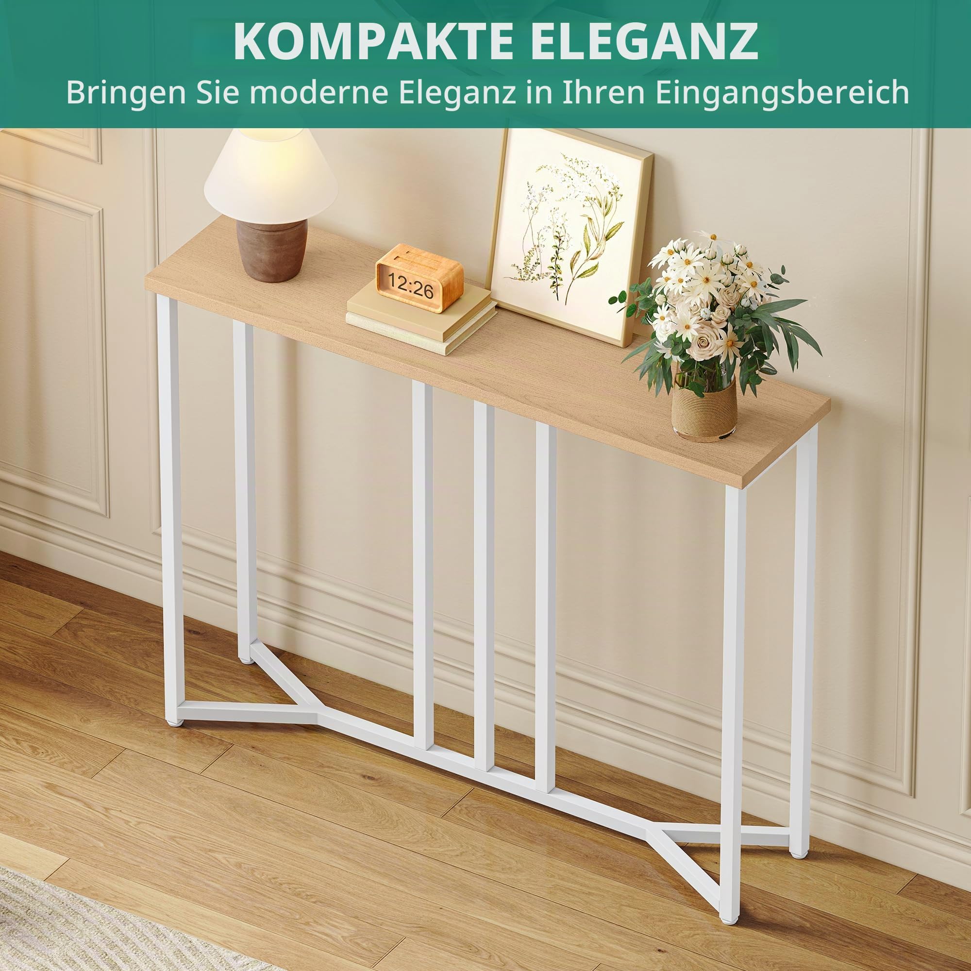 YITAHOME Konsolentisch Schmal, 20 x 80 x 80 cm, Konsolentisch Weiss