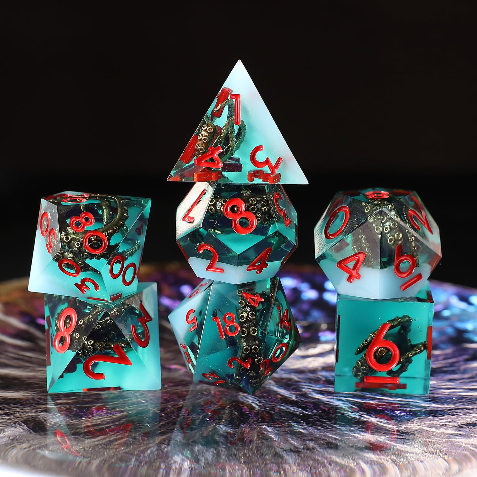 DND Dice Set 7pcs D4 D6 D8 D10 D12 D20 D% Octopus Resin D&D Dice for Dungeons and Dragons Pathfinder Roll Playing Table Games RPG MTG Games with Gift Box