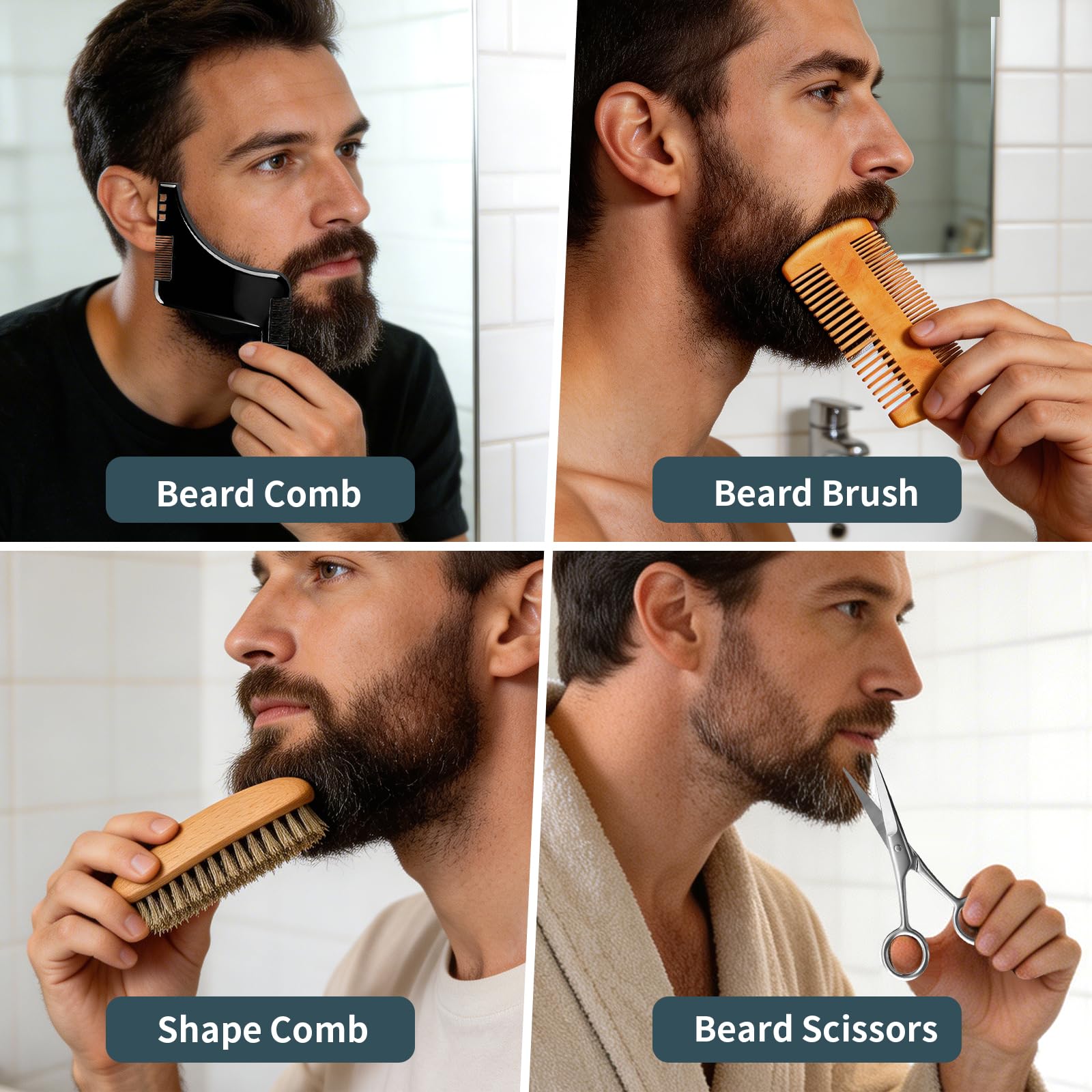 Kit de cuidado de barba para hombre con Aceite previo al afeitado, bálsamo de barba, crema después del afeitado, cepillo de barba, peine, tijeras, peine estilizador, bufanda y bolsa de almacenamiento