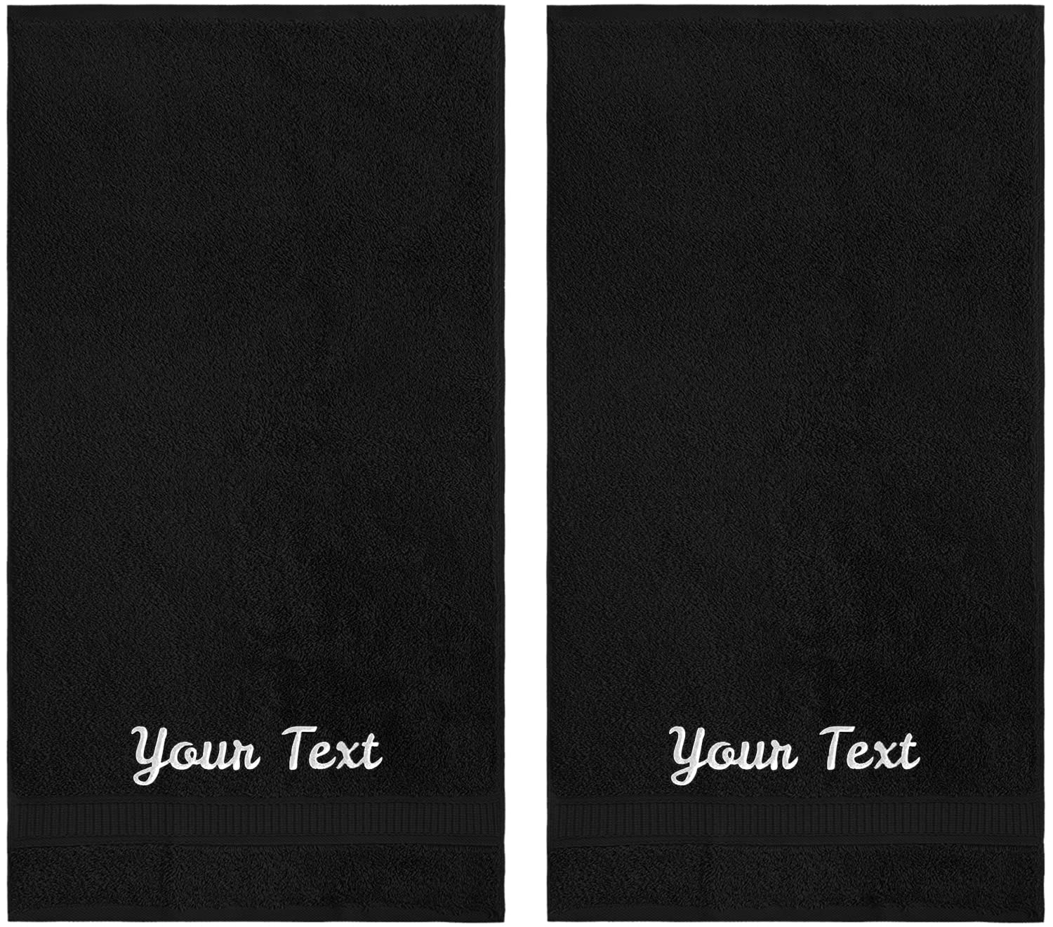 LA' HAM MAM FINE LIVINGPersonalized Towels Set with Embroidered Text - 2 Pack Highly Absorbent & Super Soft Turkish Cotton Bath Hand Towels for Spa, Gym, Pool and Hotels - Monogrammed Towels - Black