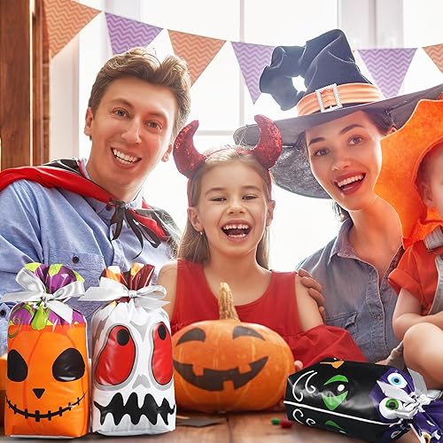 Miniatura 7 de Funrous 48 bolsas de regalo con cordón para Halloween, bolsas de plástico para dulces, bolsas de regalo de fiesta para niños, cumpleaños, Halloween,