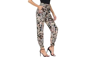 Floral Print High-Waisted Shirred Waist Pants
