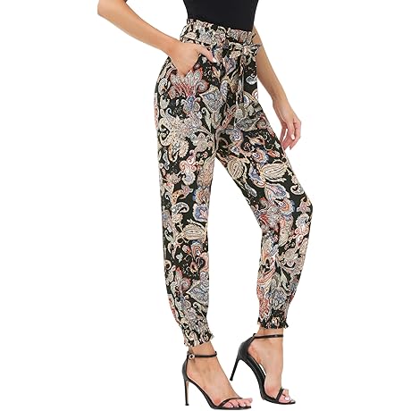 Floral Print High-Waisted Shirred Waist Pants