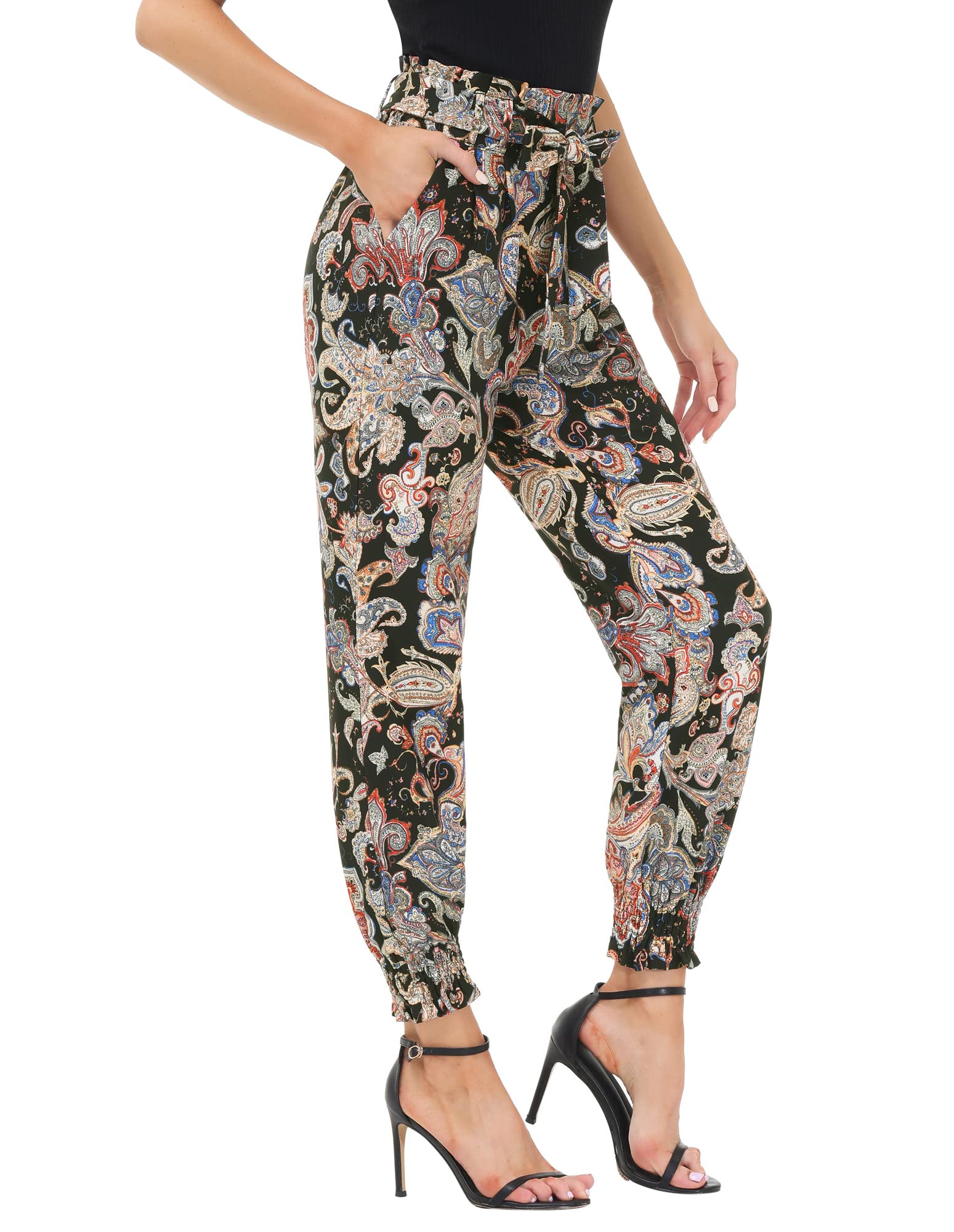 GRACE KARINWomens Casual Pants Self Tie Bow-Knot Ankle Length Pencil Pants with Pockets