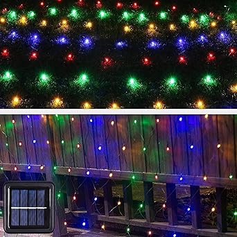 Net Lights Outdoor, 204 LED Christmas net Lights for Outside, 8 Modes Solar Mesh Lights for Christmas, Wedding, Party, Holiday, Home, Garden, Lawn, Bushes Indoor Outdoor Decor (Multicolor)