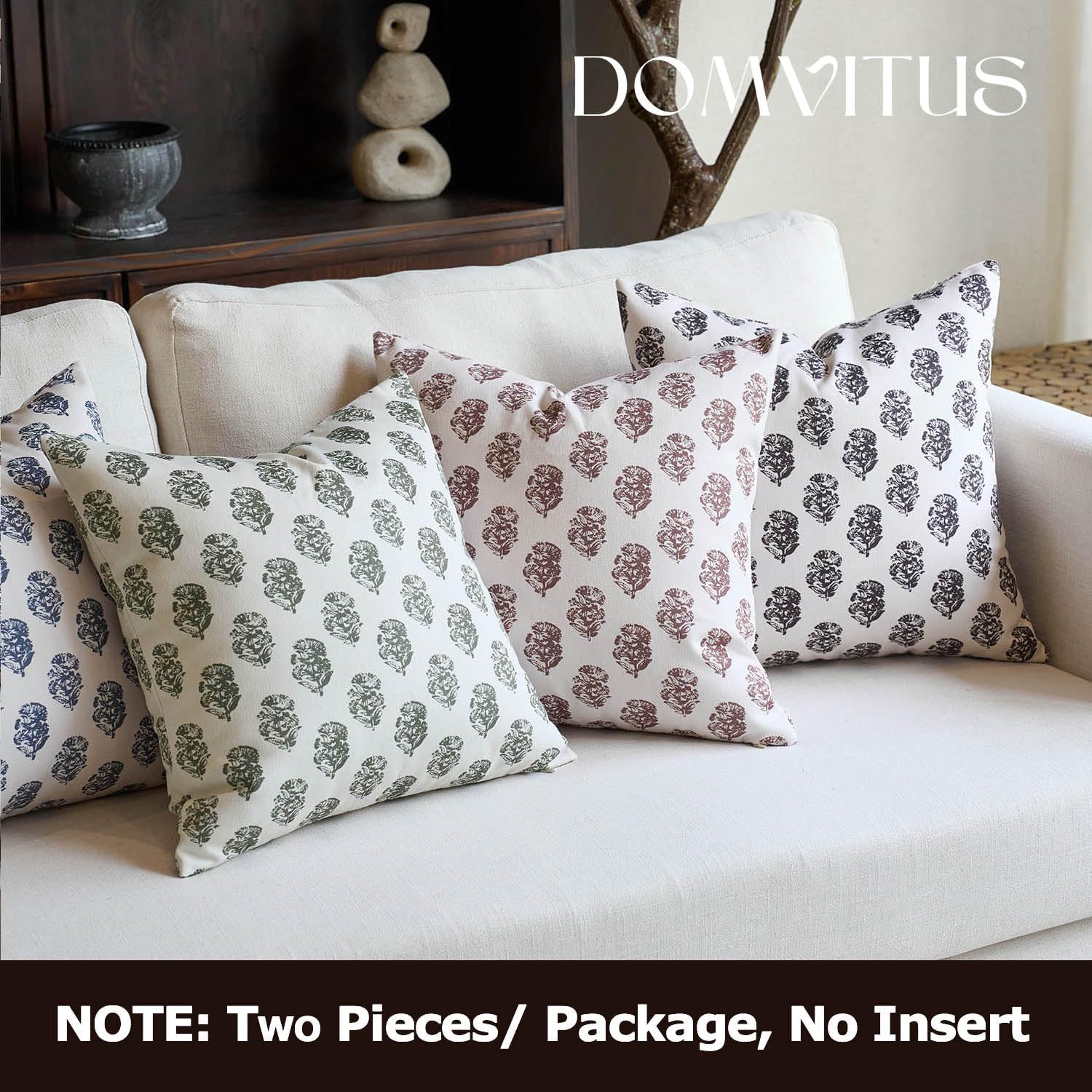 DOMVITUS Set of 2 Floral Pillow Covers 20x20, Block Print Pillow Covers Vintage Neutral Decorative Farmhouse Throw Pillow Covers for Couch Bed Living Room Black - Image 6