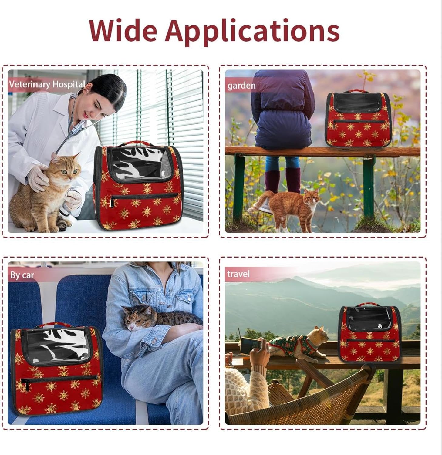 Portable Travel pet Backpack Carrier Hamster Bag Small Dog cat Carrier Breathable Hang Bag, Christmas Snowflakes (2)