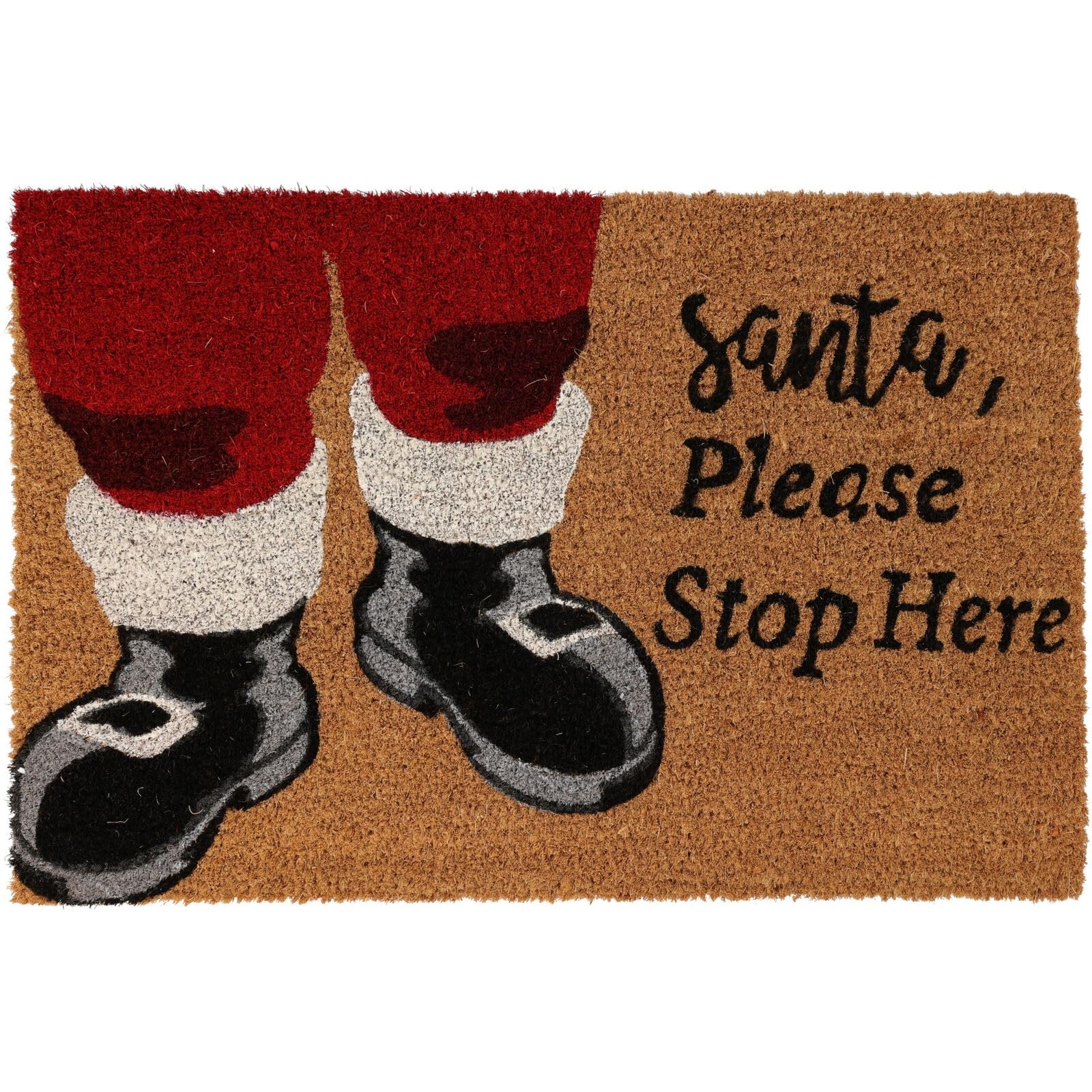 Santa Stops Here Christmas Doormat | Rectangular Entrance Christmas Welcome Door Mat | Non-slip PVC Backed Natural Coir Festive Doormat - 59x39cm