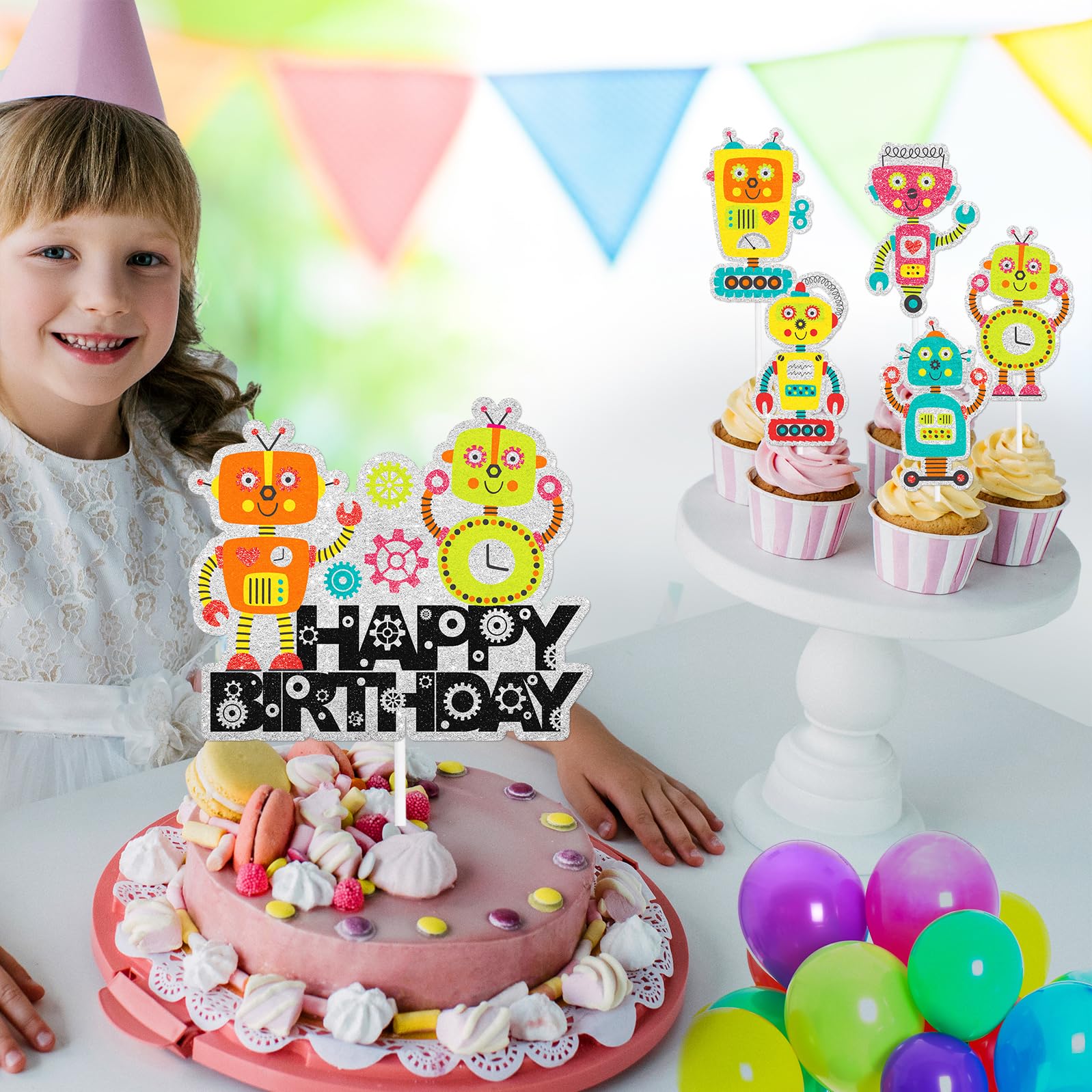 Steampunk Gears Cake Toppers - 18 Piece Acrylic Robot Birthday Decorations For Cakes & Cupcakes