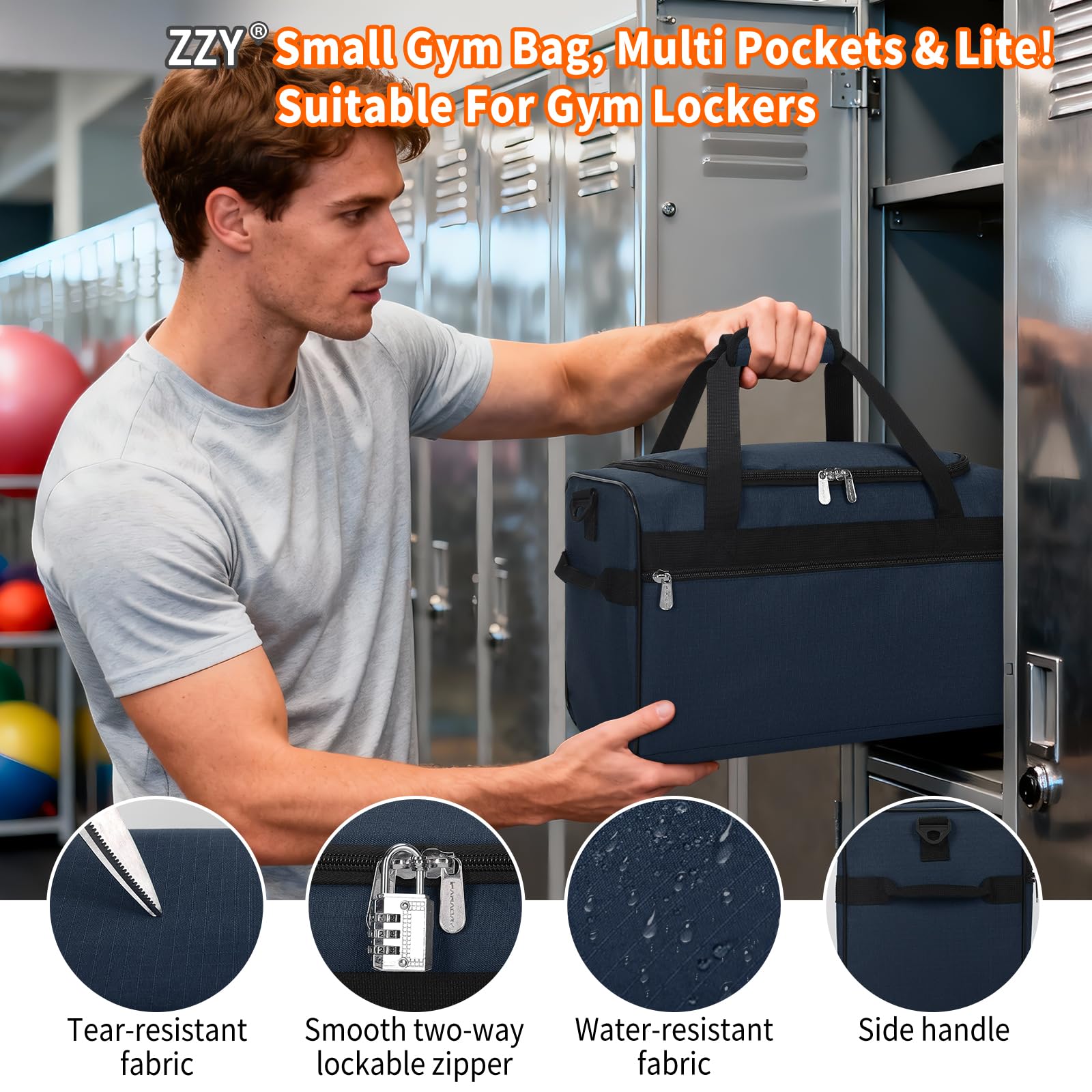 ZZY 20L Sporttasche Klein, Ryanair Handgepäck 40x30x20, Kleine Reisetasche, Trainingstasche Gym Bag & Weekender für Damen und Herren (Marineblau) - 2
