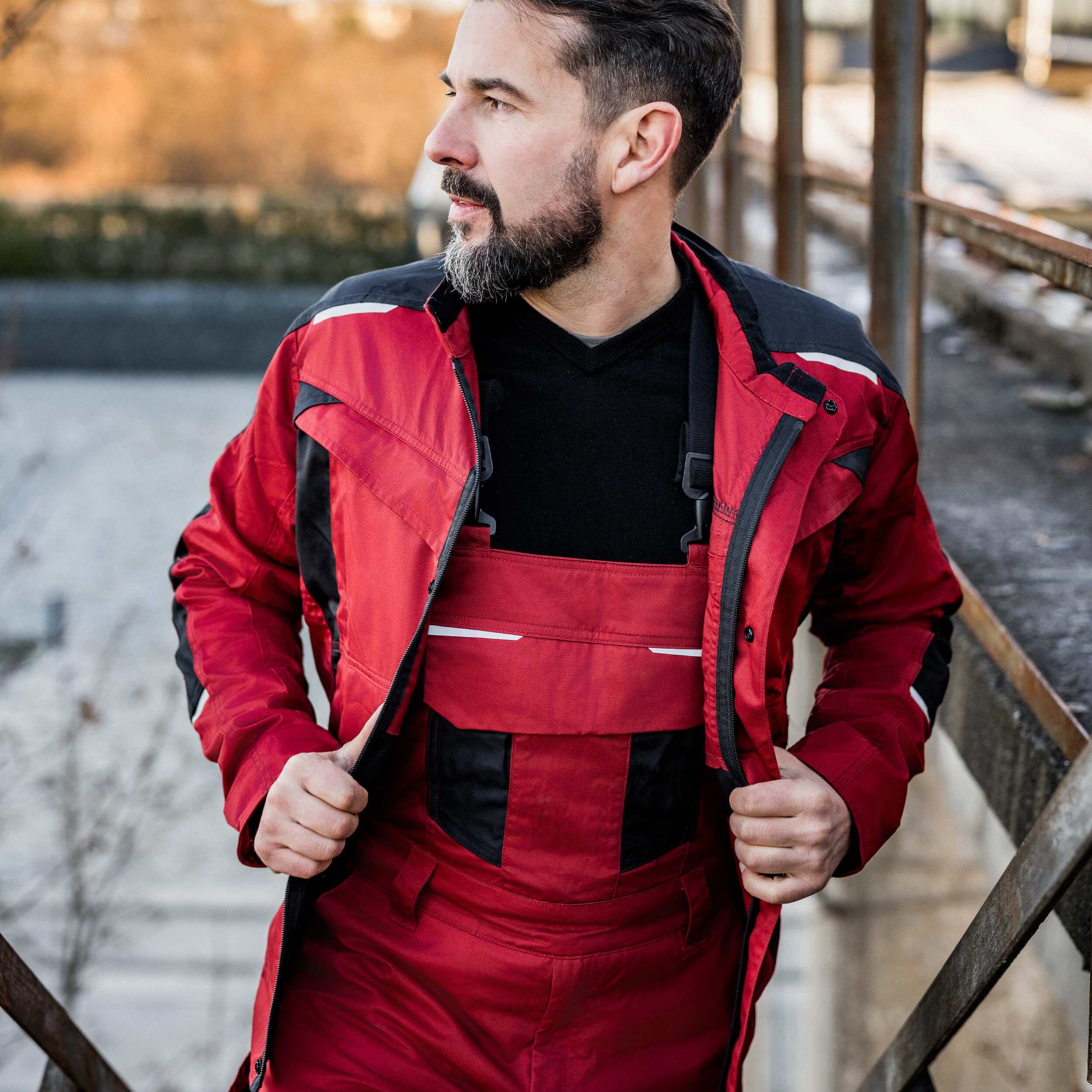 Qualitex iND - Salopette cargo da lavoro stretch Flex Workwear da uomo Premium