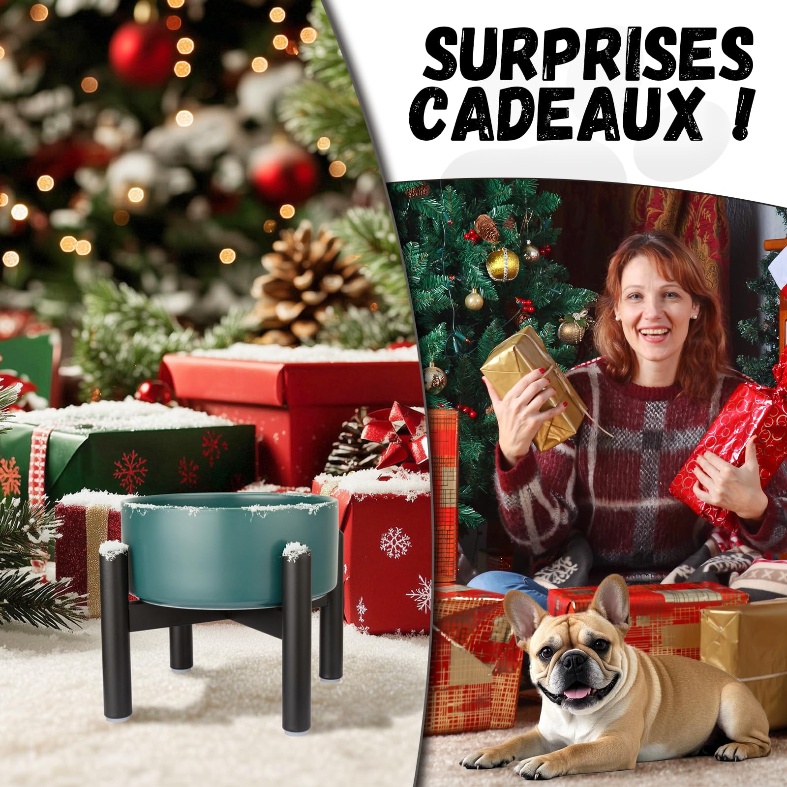 Gamelle pour Chien Surélevée en Céramique - Gamelle en Hauteur avec Support en Acier Inoxydable - Bol pour Petits et Moyens Chiens - 850 ML - Rose