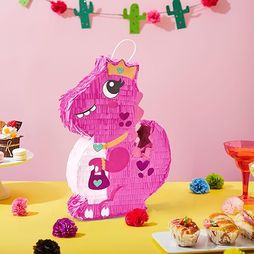 Miniatura 30 de Piñata de dinosaurio con murciélago de plástico y venda de papel (15.5 pulgadas de alto x 10.5 pulgadas de ancho x 3 profundidad), fiesta de Cinco
