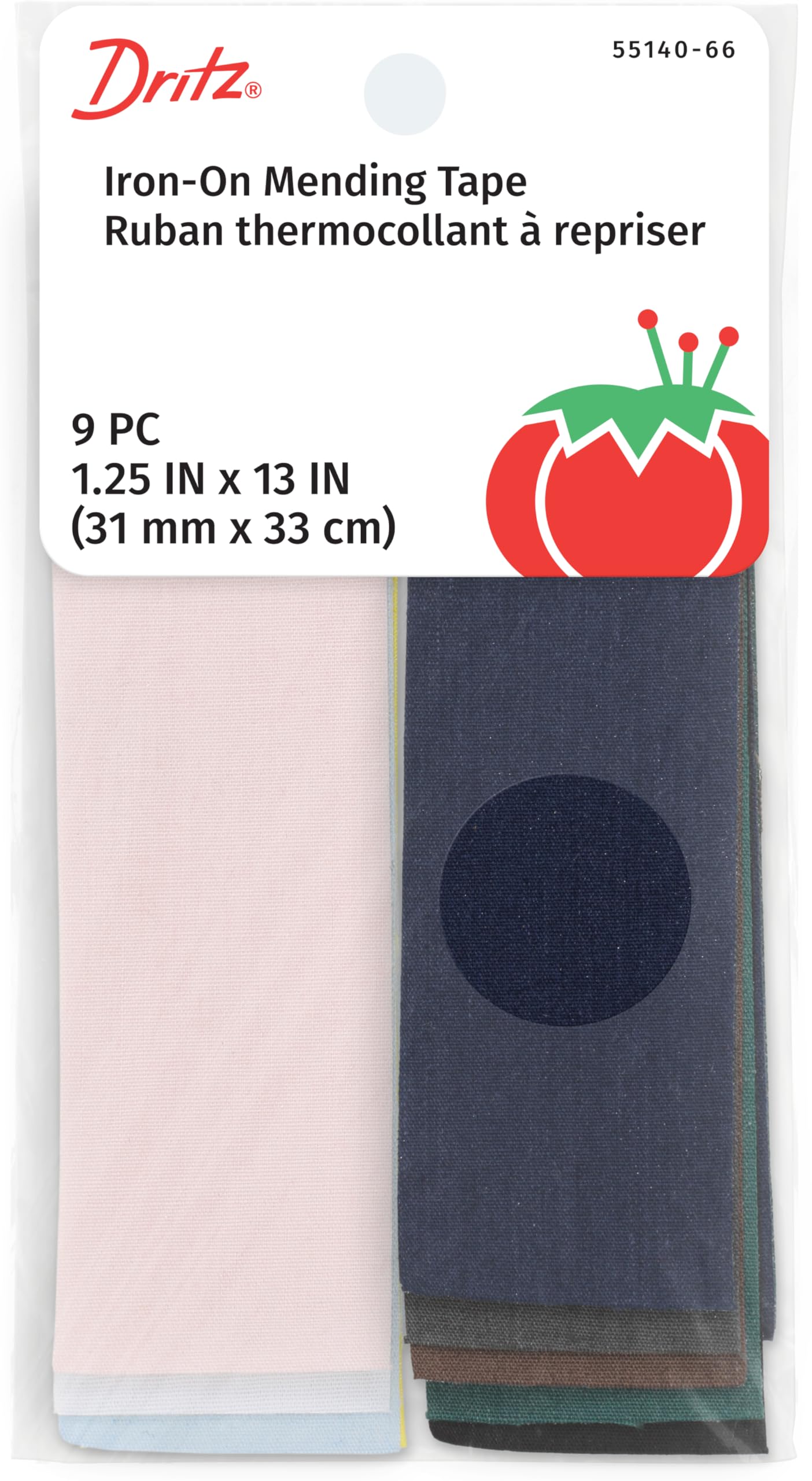 Dritz Iron-On Mending Tape 1-1/4-inch x 13-inch 9/Pkg-Assorted Colors