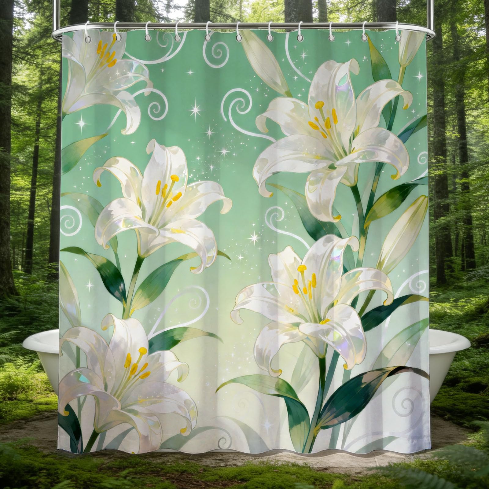 Hongduo 3D Lily Shower Curtain for Stalls Bathtubs Cartoon Bathroom Decor Shower Curtain Set Polyester Fabric Waterproof 180x180cm/71X71 Inch with Hooks