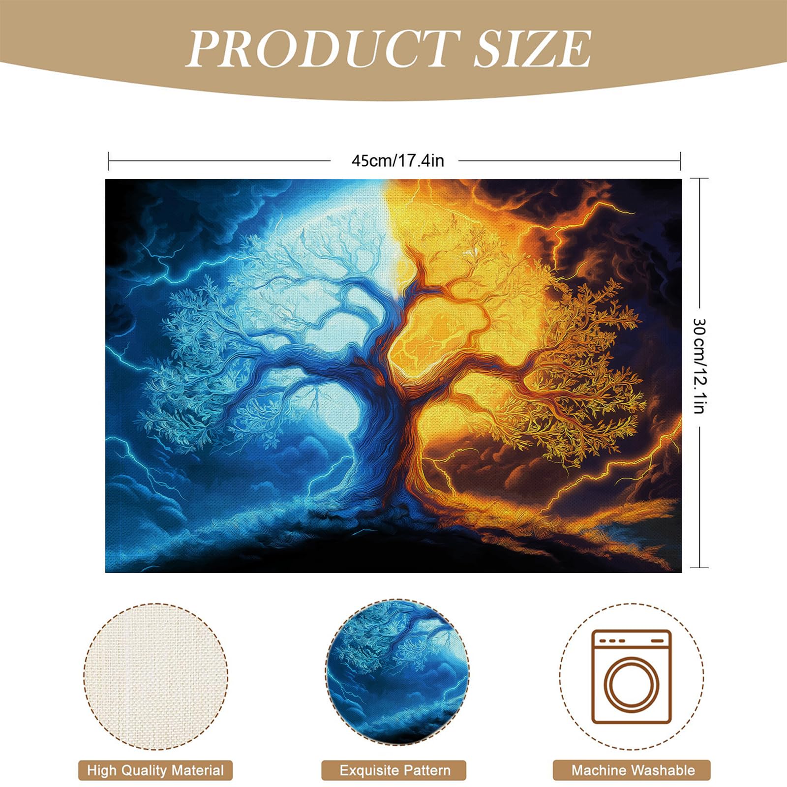 30×45cm Tovaglietta Americana Creatività in Cotone Lino Rettangolare - Tovagliette Set di 8 Alberi di ghiaccio e fuoco Resistente al Calore per La Cucina, Il L'Ufficio