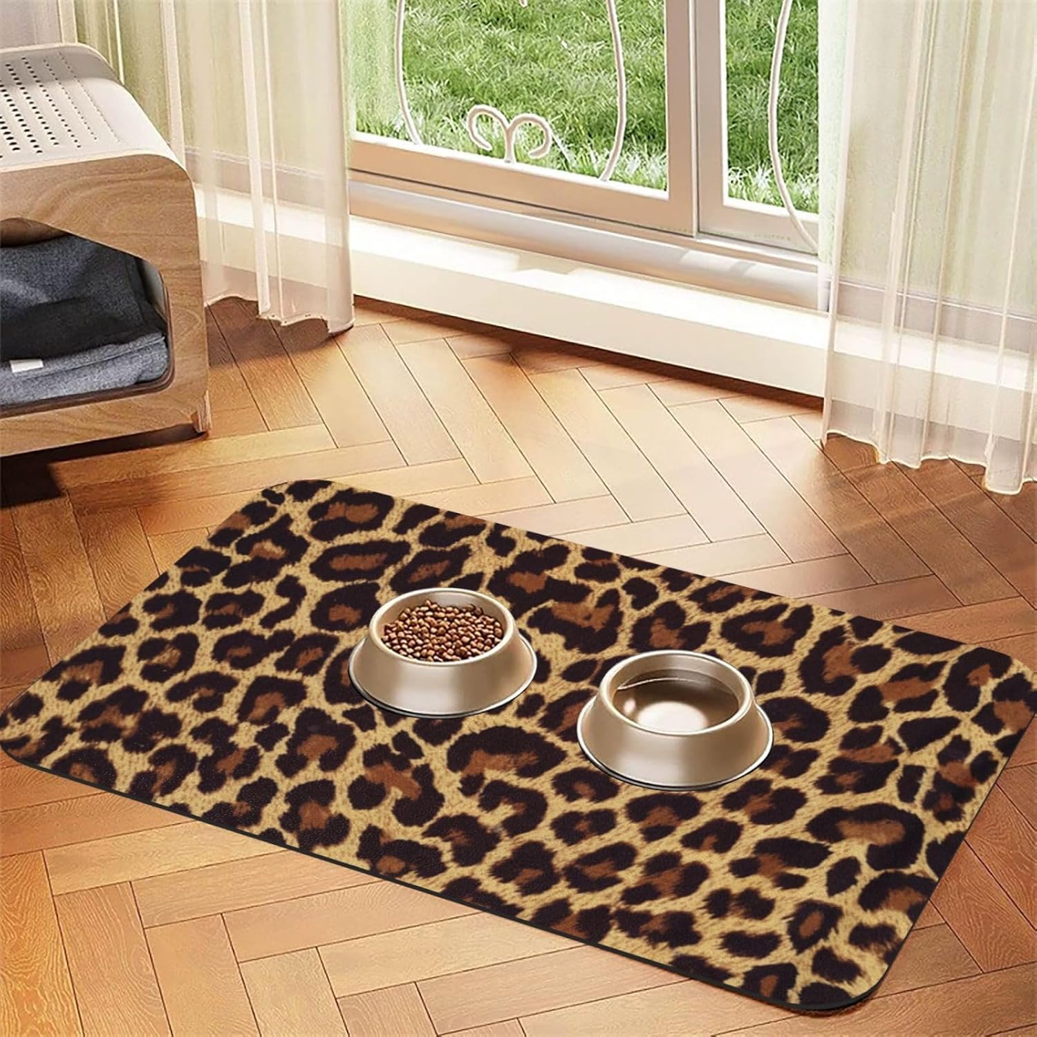 Leopard Print Dog Food Mat Cat Dog Mat for Food and...