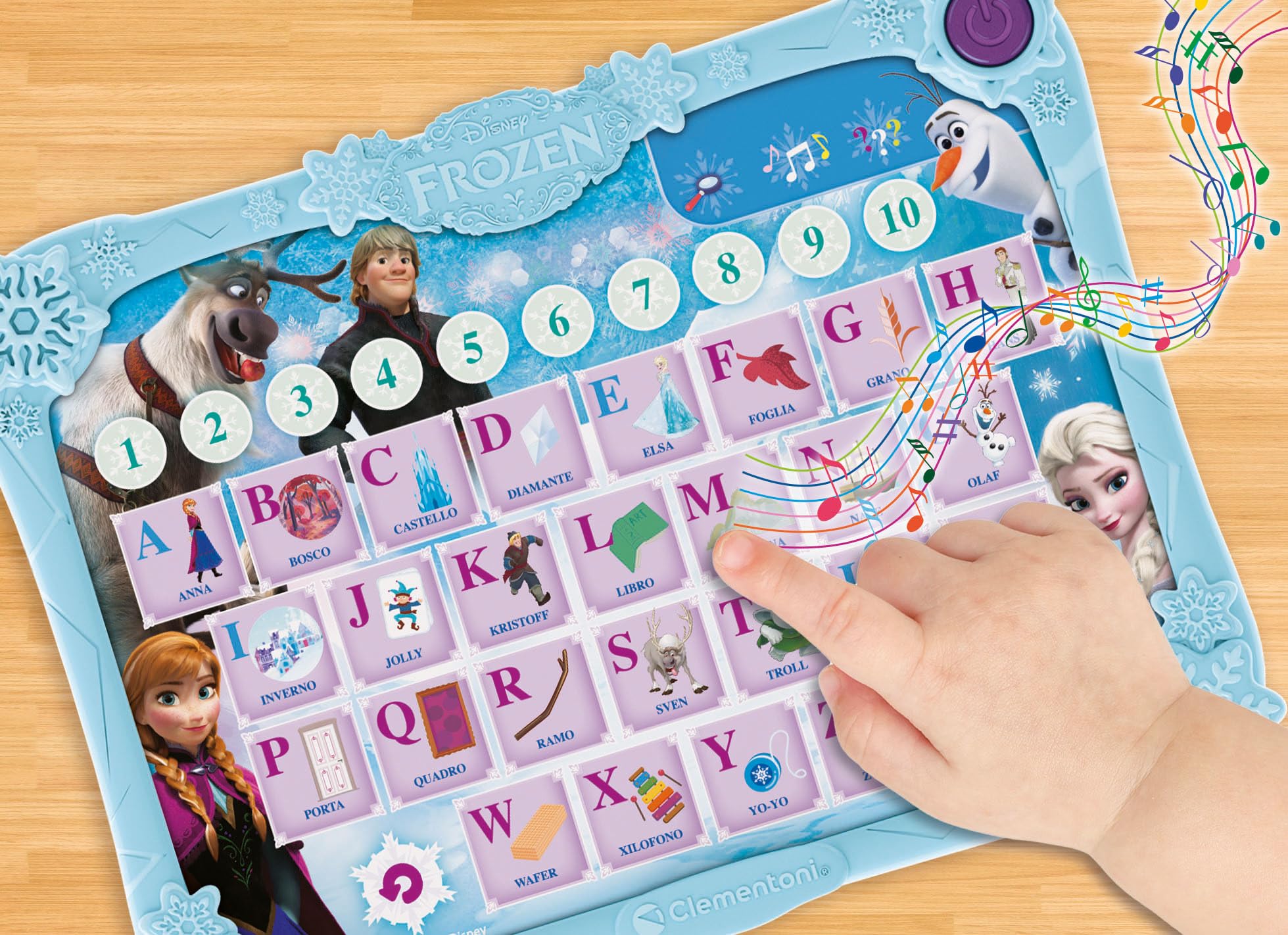 Clementoni - Computer Kid, Disney Frozen Alphabet Pad, Alfabetiere Interattivo, Gioco Educativo 4+ Anni, con attività Elettroniche per Scoprire Lettere, Parole e Numeri, Lingua Italiana, 16480
