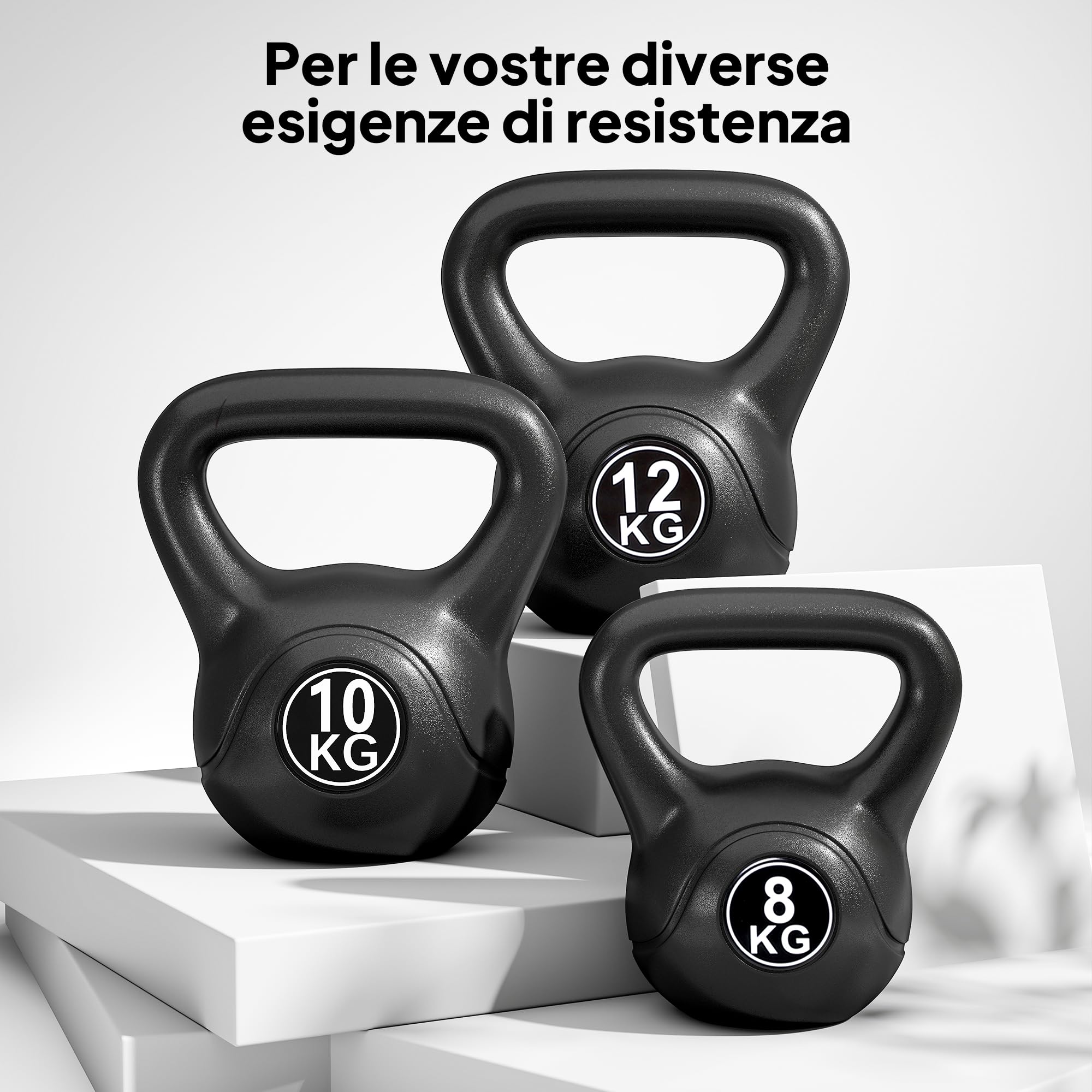 HOMCOM Kettlebell 4/6/8/10/12kg per Sport e Fitness con Base Piatta e Impugnatura, Kettlebell Pesi per Allenamento Home Gym Casa e Palestra, Nero