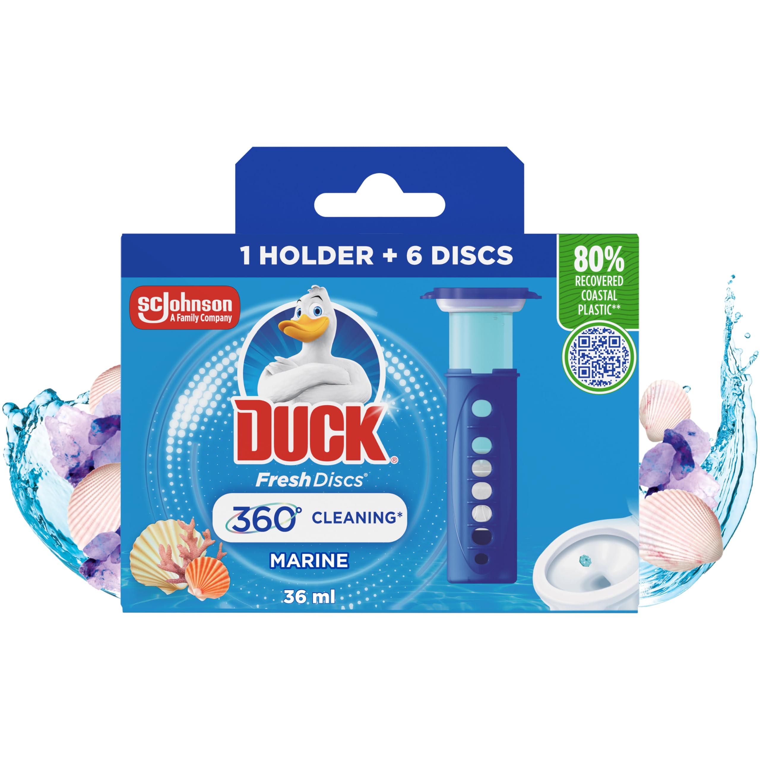 Duck Fresh Discs Holder - Toilet Gel Cleaner - Marine Scent - Plastic Applicator - Lasts up to 630 Flushes