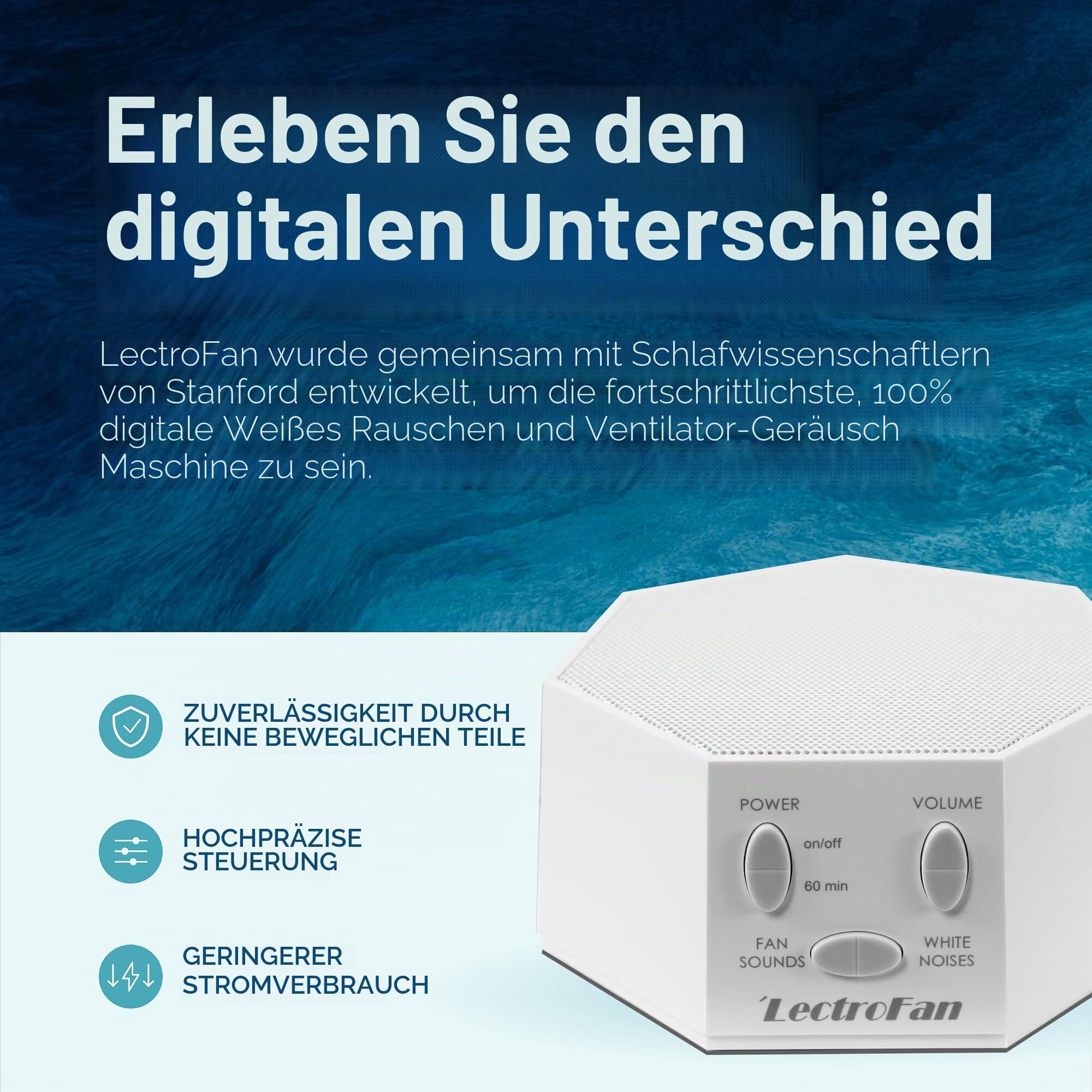 LectroFan ASM1007-G Weißes Rauschgerät mit Lüftergeräuschen und Schlaf-Timer