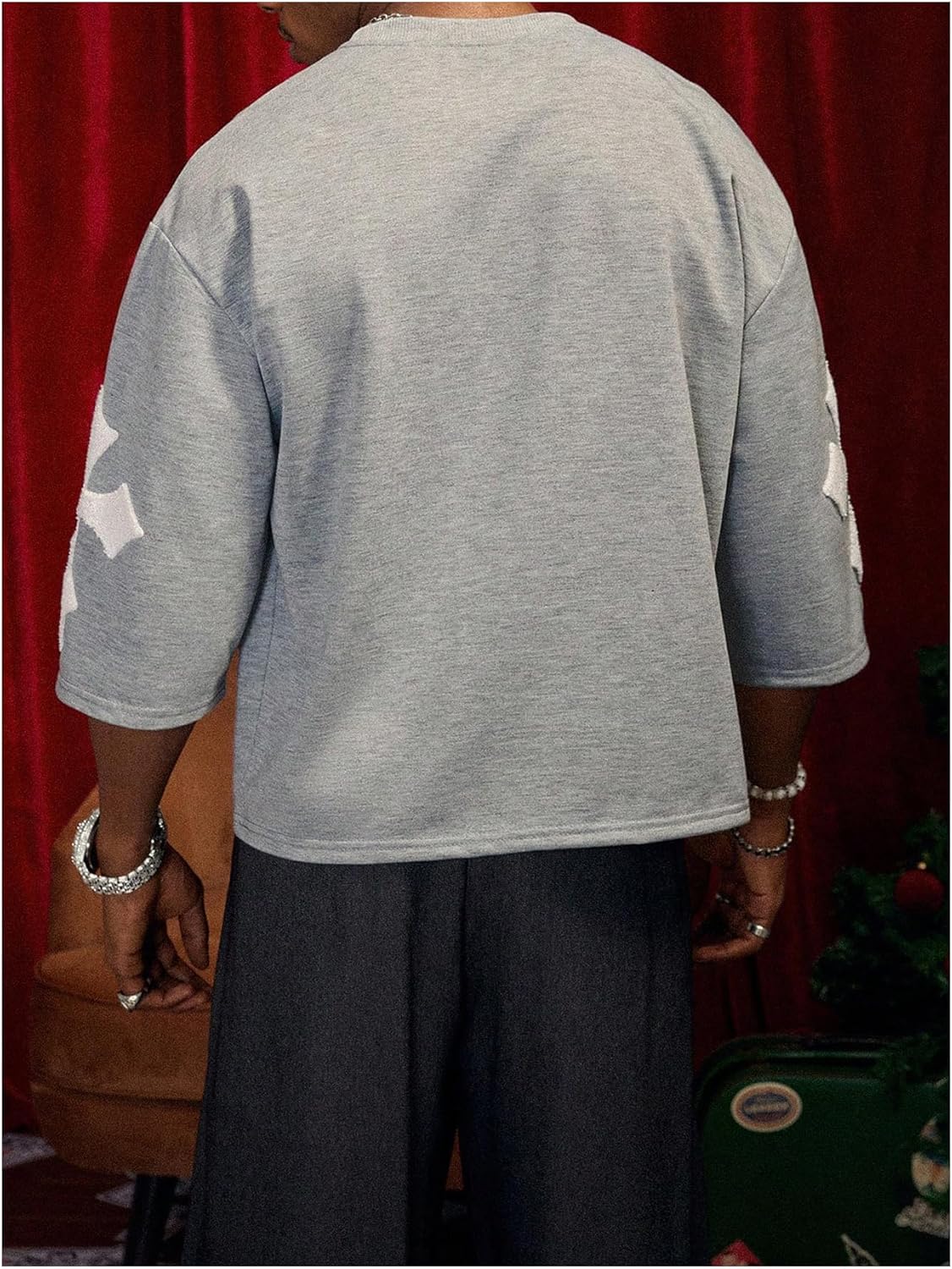 Verdusa Men's Oversized Graphic Tees 3/4 Sleeve T Shirts Goth Letter Patched Tops Hip Hop Outfits Streetwear - Image 2