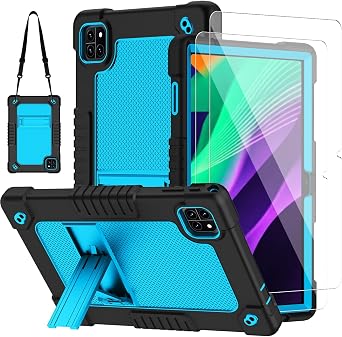 for Callsky-Tab Cpad 10 Tablet 10.1 inch Case with 2 Pcs Screen Protector,Heavy Duty Shockproof Stand Shoulder Strap Case for Callsky-Tab Ctab 10/Callsky-Tab Cpad 10 Tablet Black/Blue