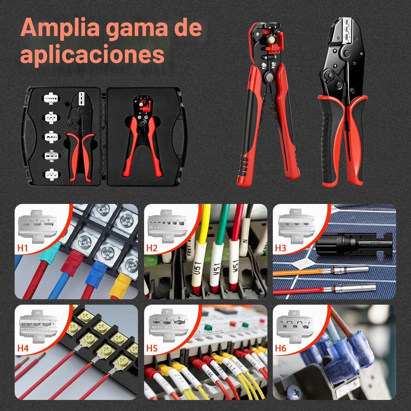 Crimpadora -Alicates con mordazas cambiables para engarzar para Cables Eléctricos, engaste con mordazas de liberación rápida para terminales de cable