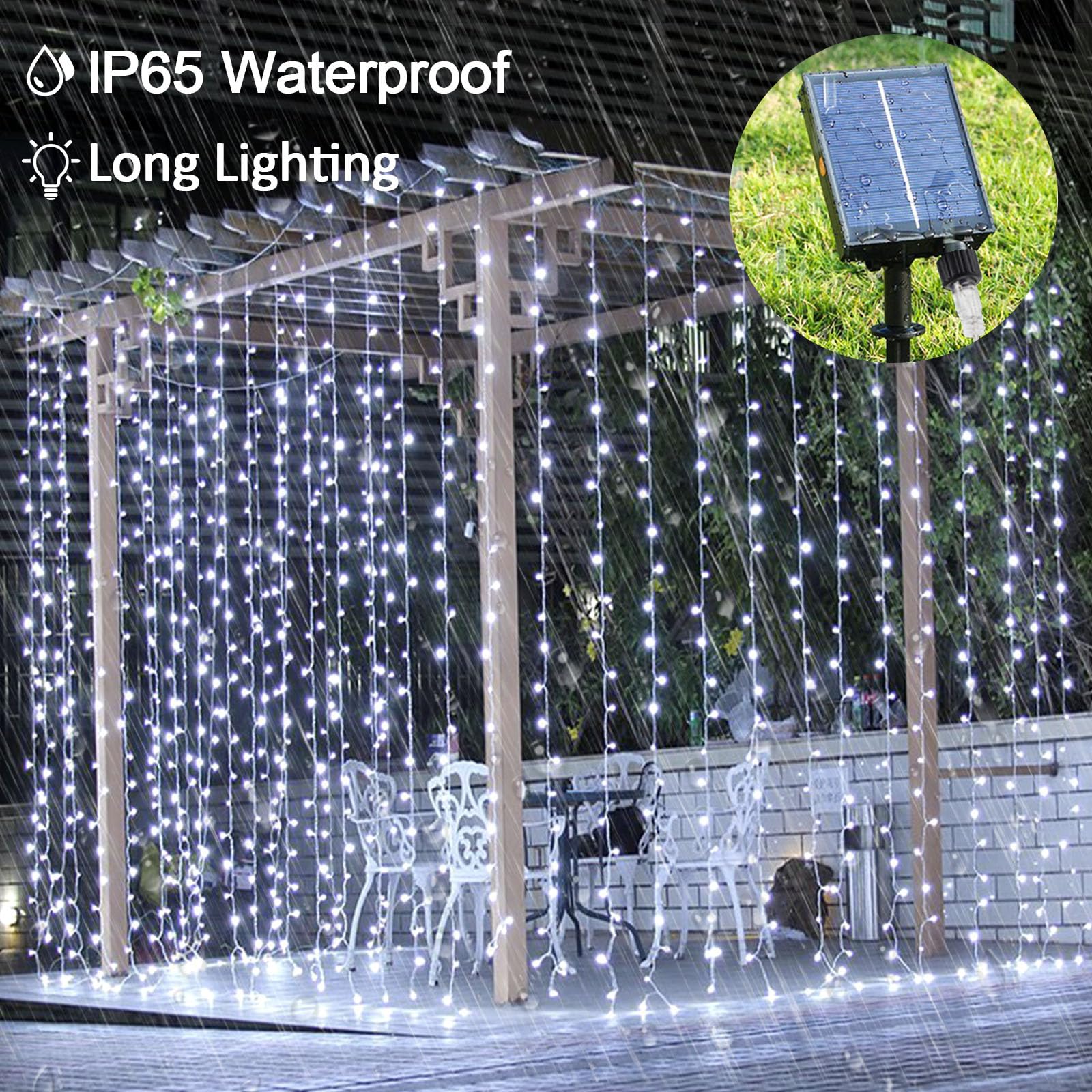 Ollny Tenda Luminosa 3x3m, 300 LED Tenda Luci Led USB, 8 ModalitàI Tenda Luminosa Esterno mpermeabile con Telecomando & Timer per Matrimonio, Feste, Natale, Camera (Bianco Freddo