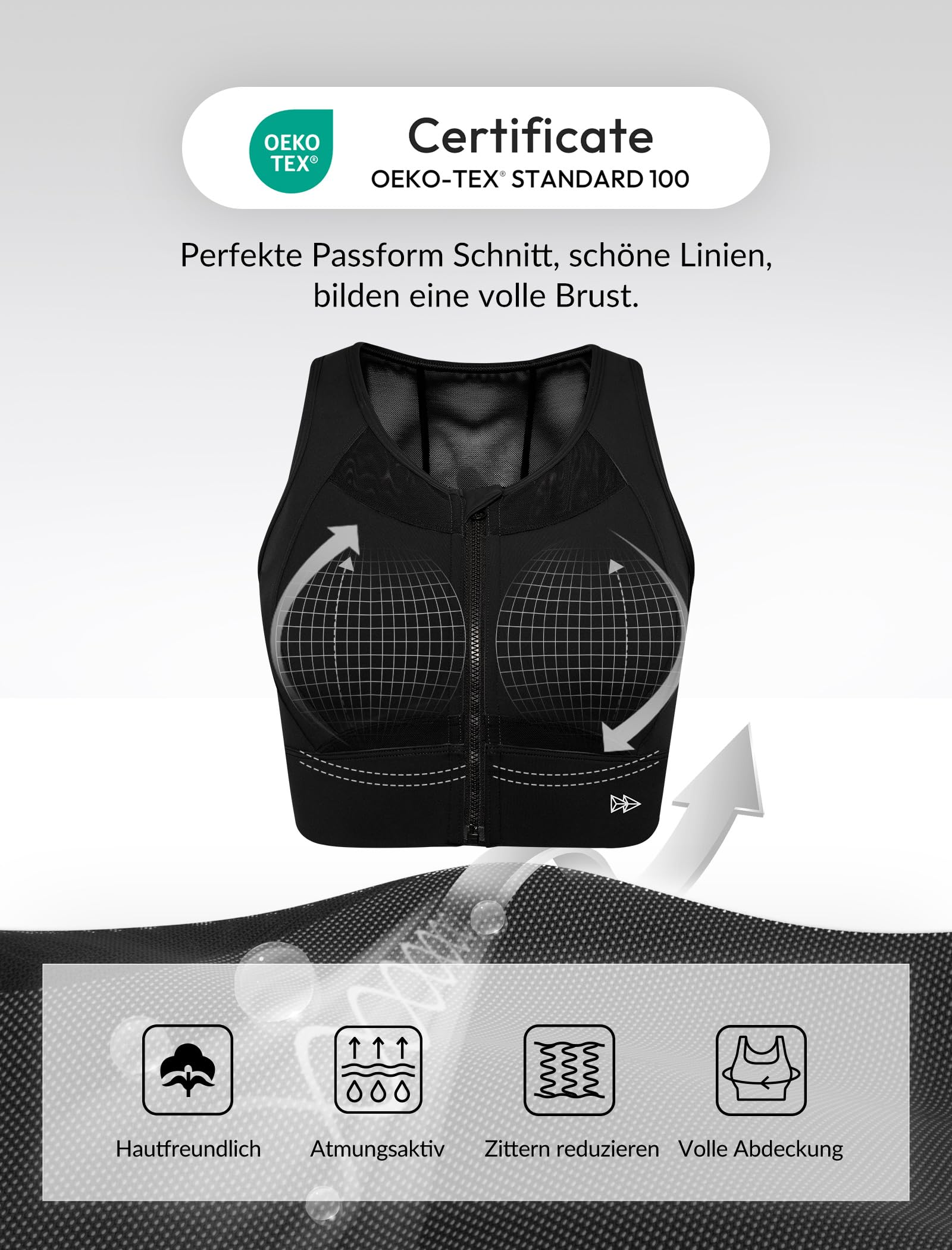 Yvette Reggiseno sportivo da donna, con chiusura frontale, in rete, copertura completa, corsa, fitness, equitazione