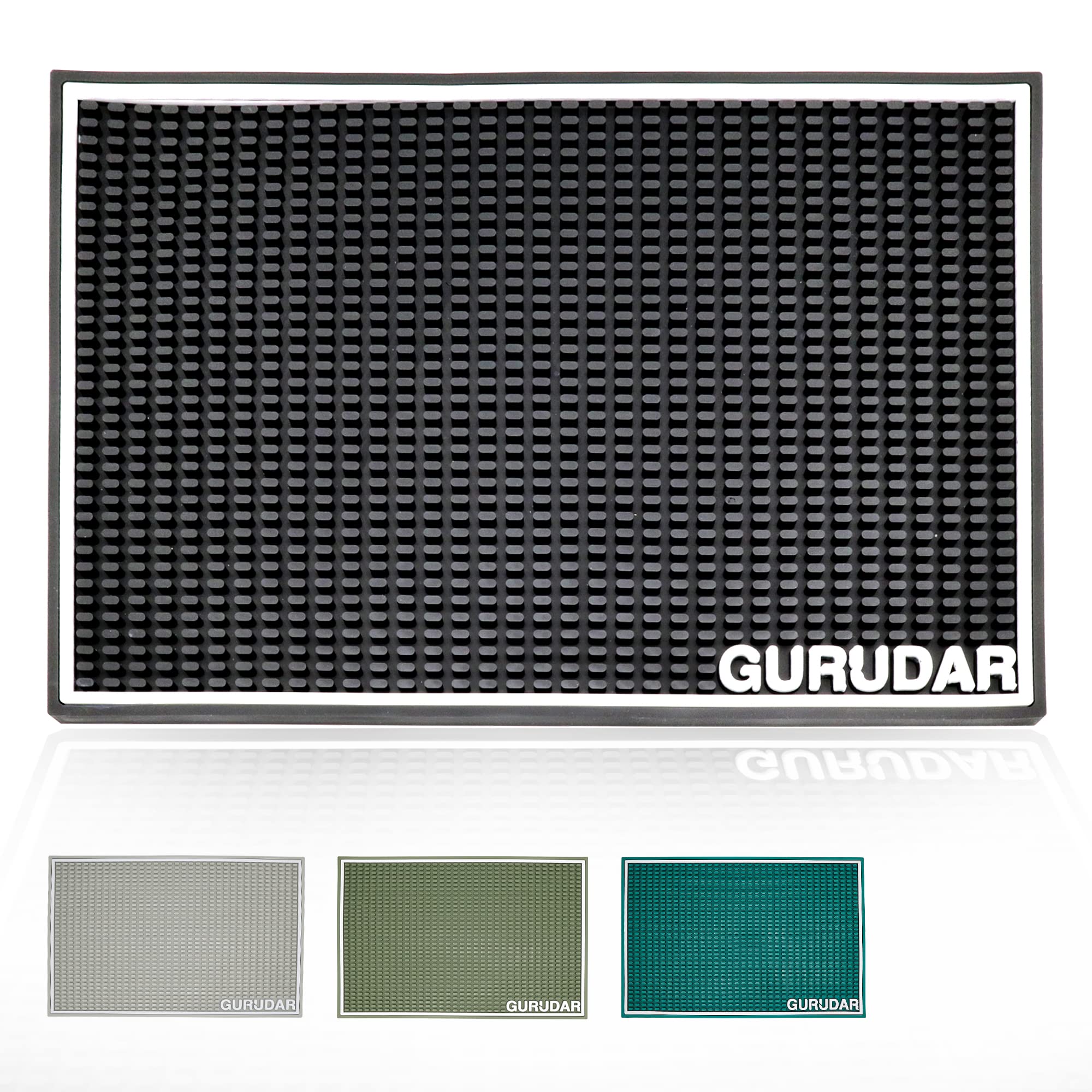 GURUDAR Heavy Duty Silicone Bar Mat For Countertop 18" x 12" x 10mm, Premium Coffee Bar Spill Mat, Dish Drying Mat for Tableware & Glasses in Home Bar, Restaurant, Black