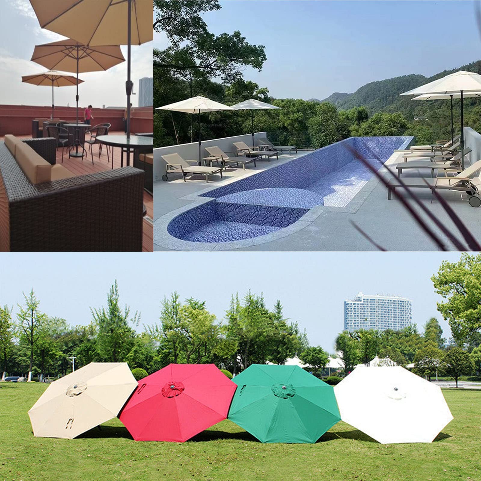 XJBTBA Gartenschirm, Sonnenschirm, Außensonnenschirm, 9 Fuß, 10 Fuß, Terrassenschirm, Marktgarten-Sonnenschirm mit Kurbelgriff, wasserdichtes Sonnenschutzdach, 8 Rippen, Außenschirm für Strand, Pool,